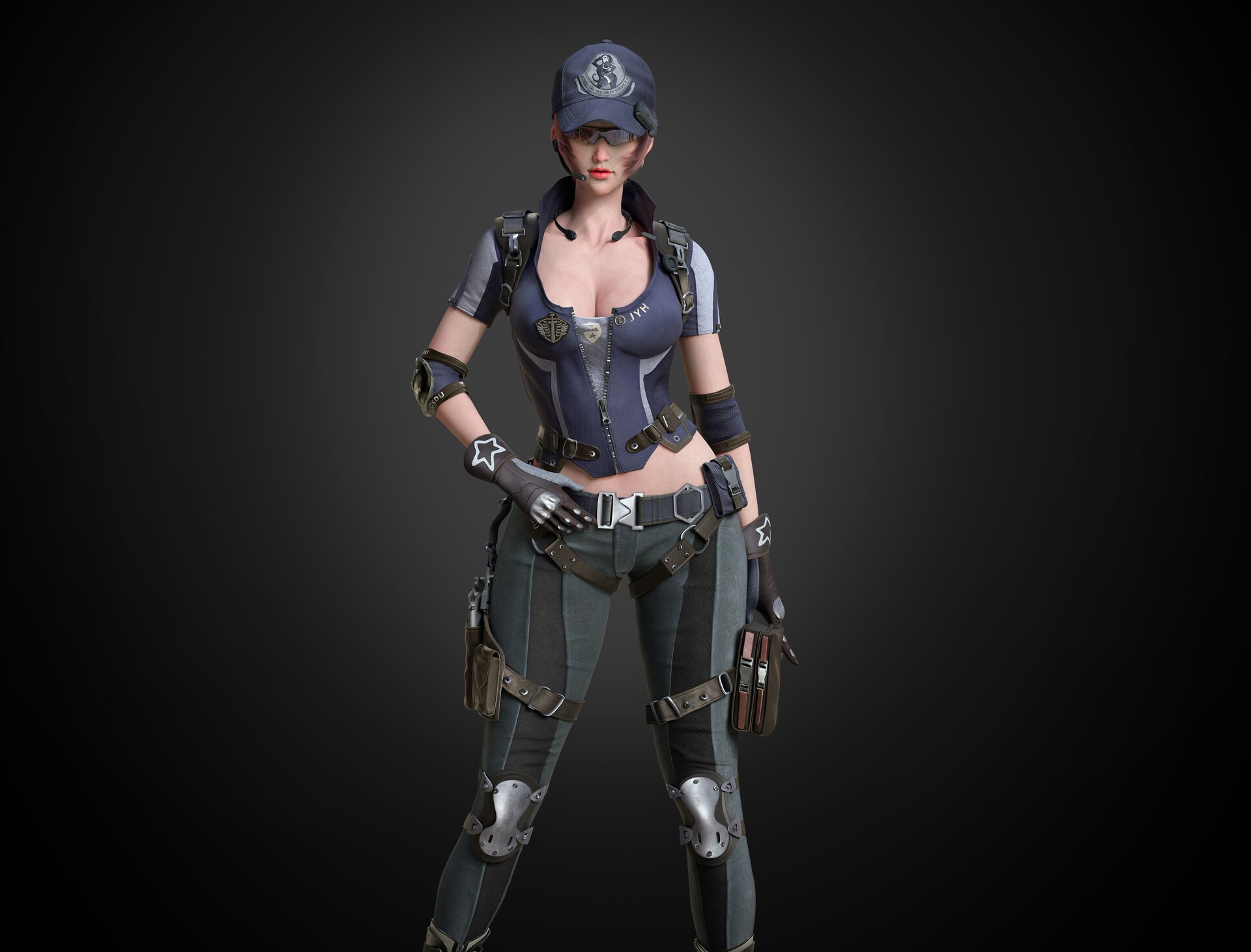 Woman in police uniform with hat and sunglasses HD Wallpaper