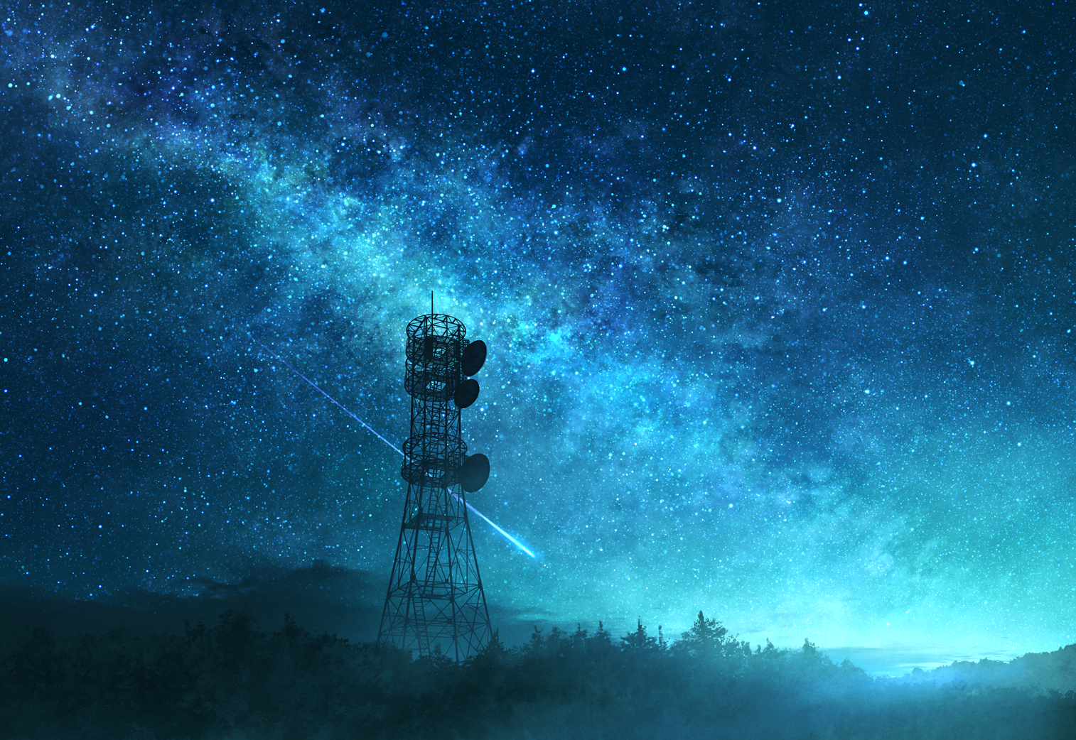 Cell tower under a starry night sky HD Wallpaper