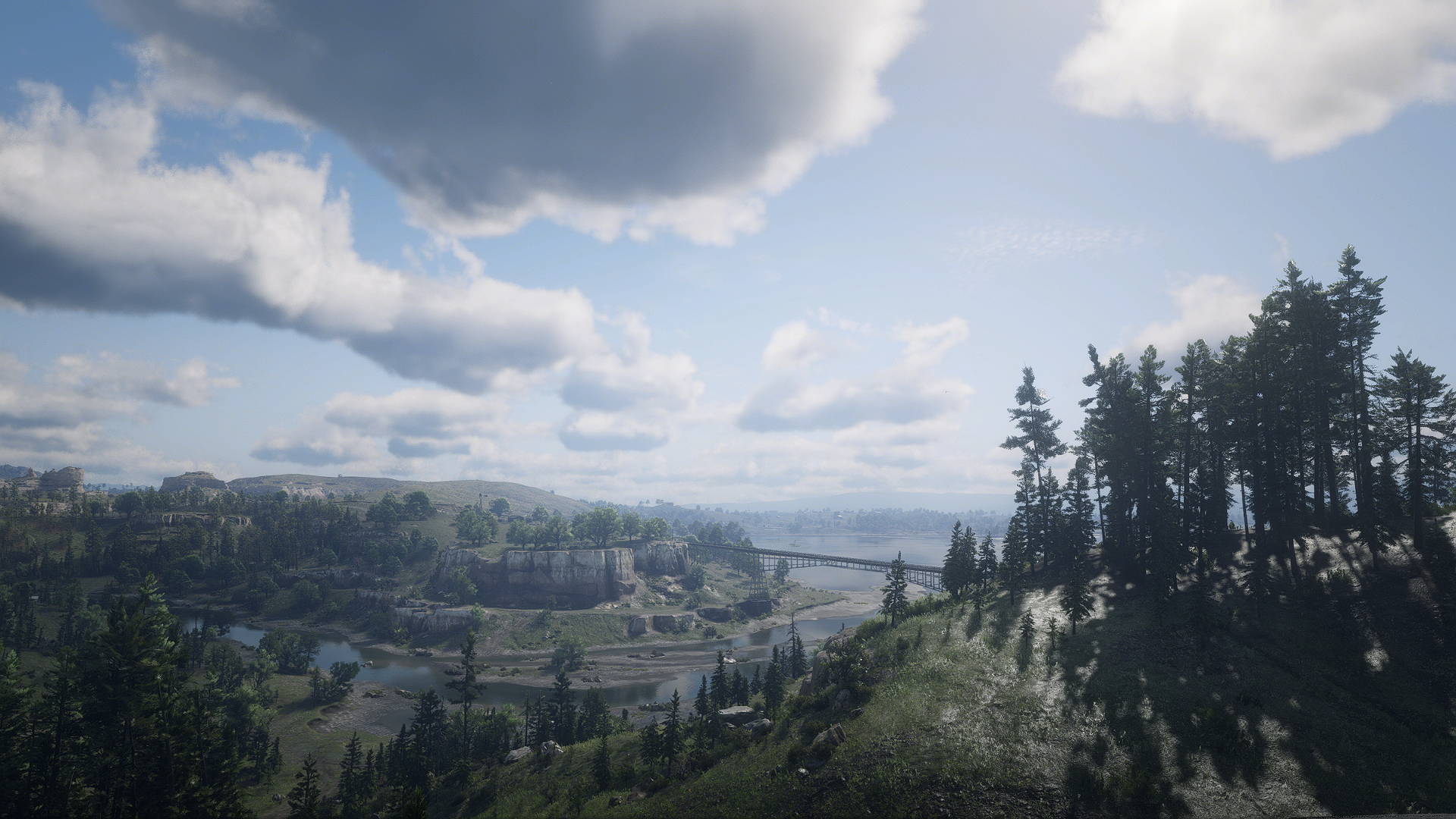 Landscape with bridge and trees in Red Dead Redemption 2 HD Wallpaper