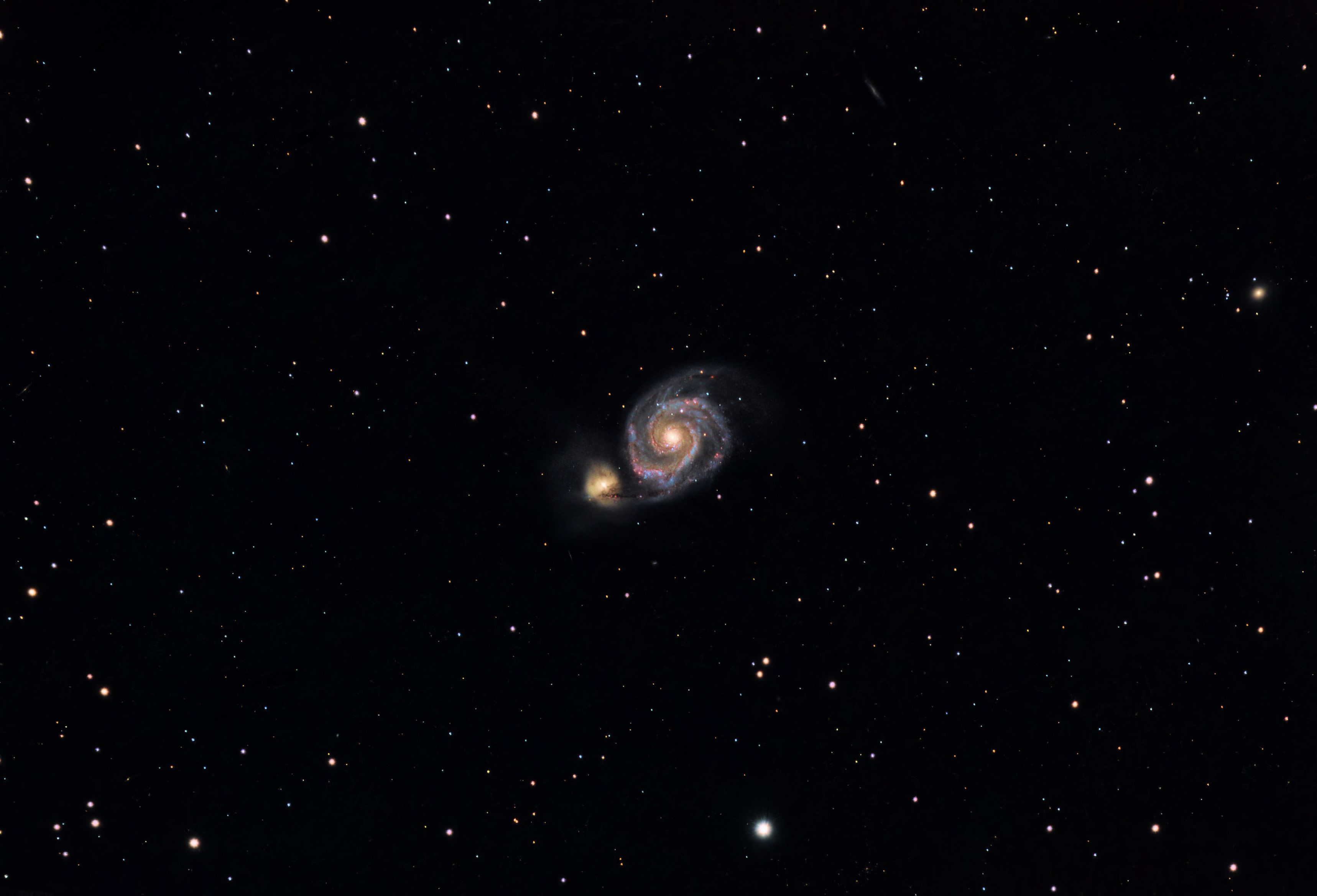 Whirlpool Galaxy and companion galaxy in space HD Wallpaper