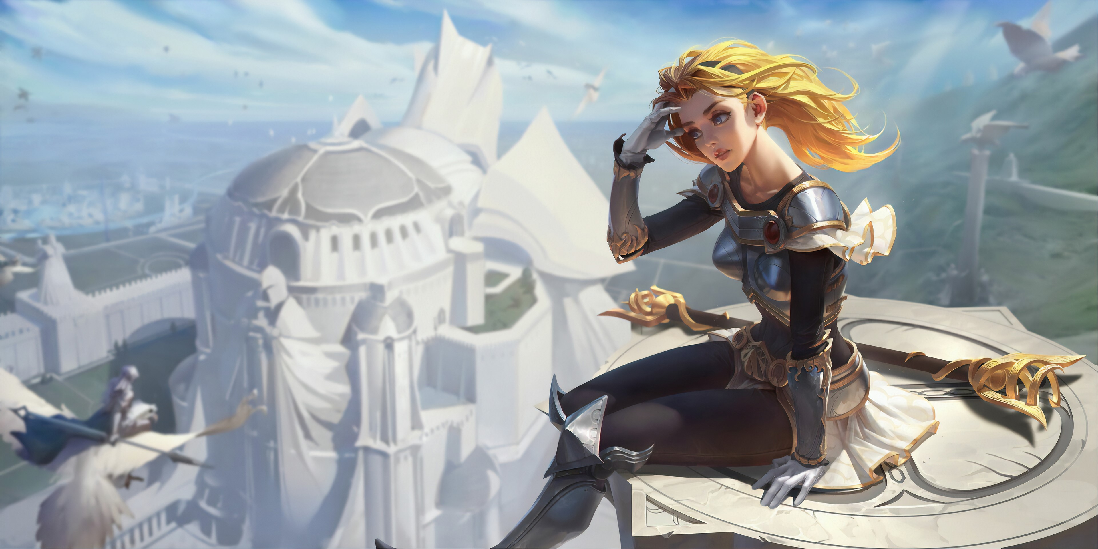 Lux from League of Legends sitting on a platform HD Wallpaper
