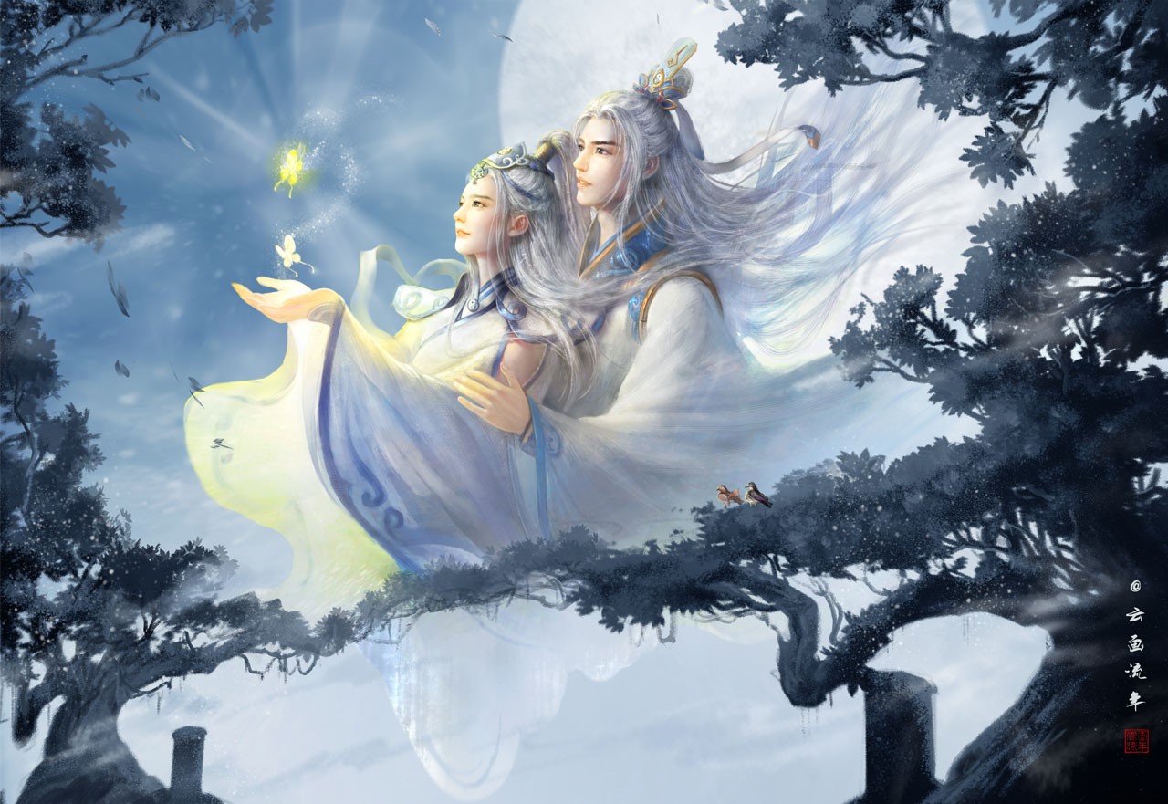 HiLiuyun and fantasy girl with fairy HD Wallpaper