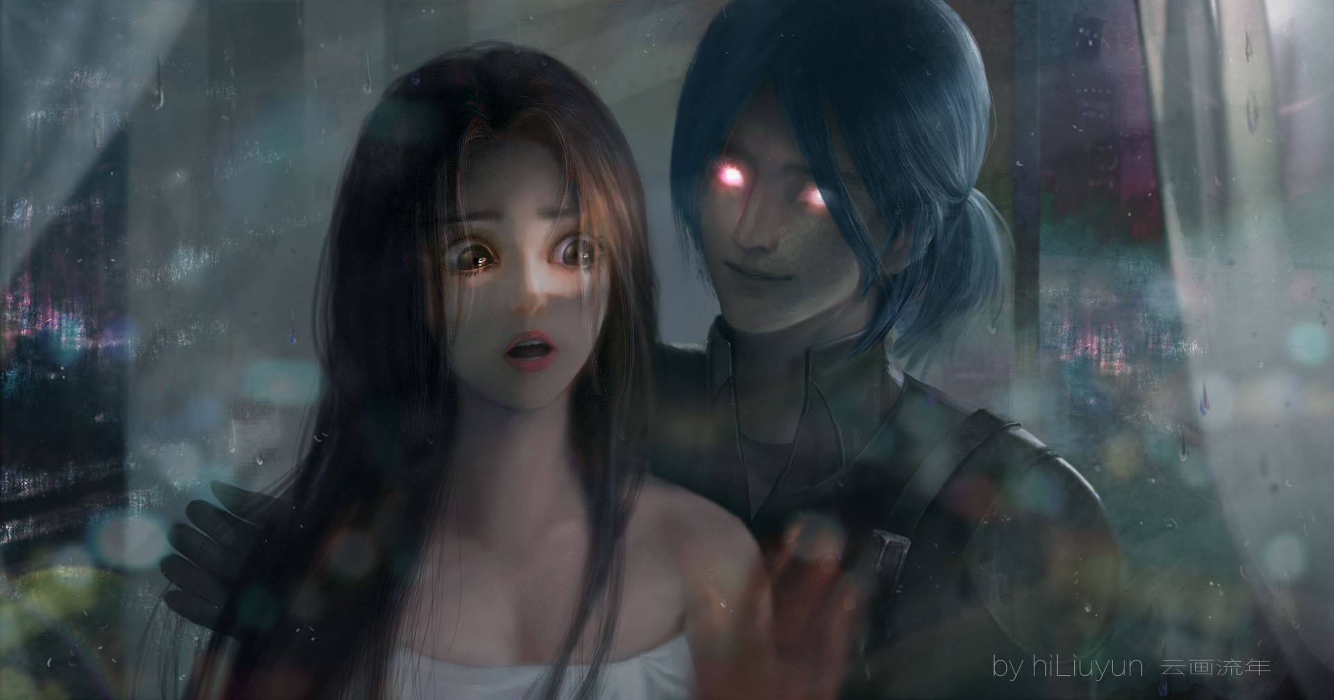 Couple by a rainy window HD Wallpaper
