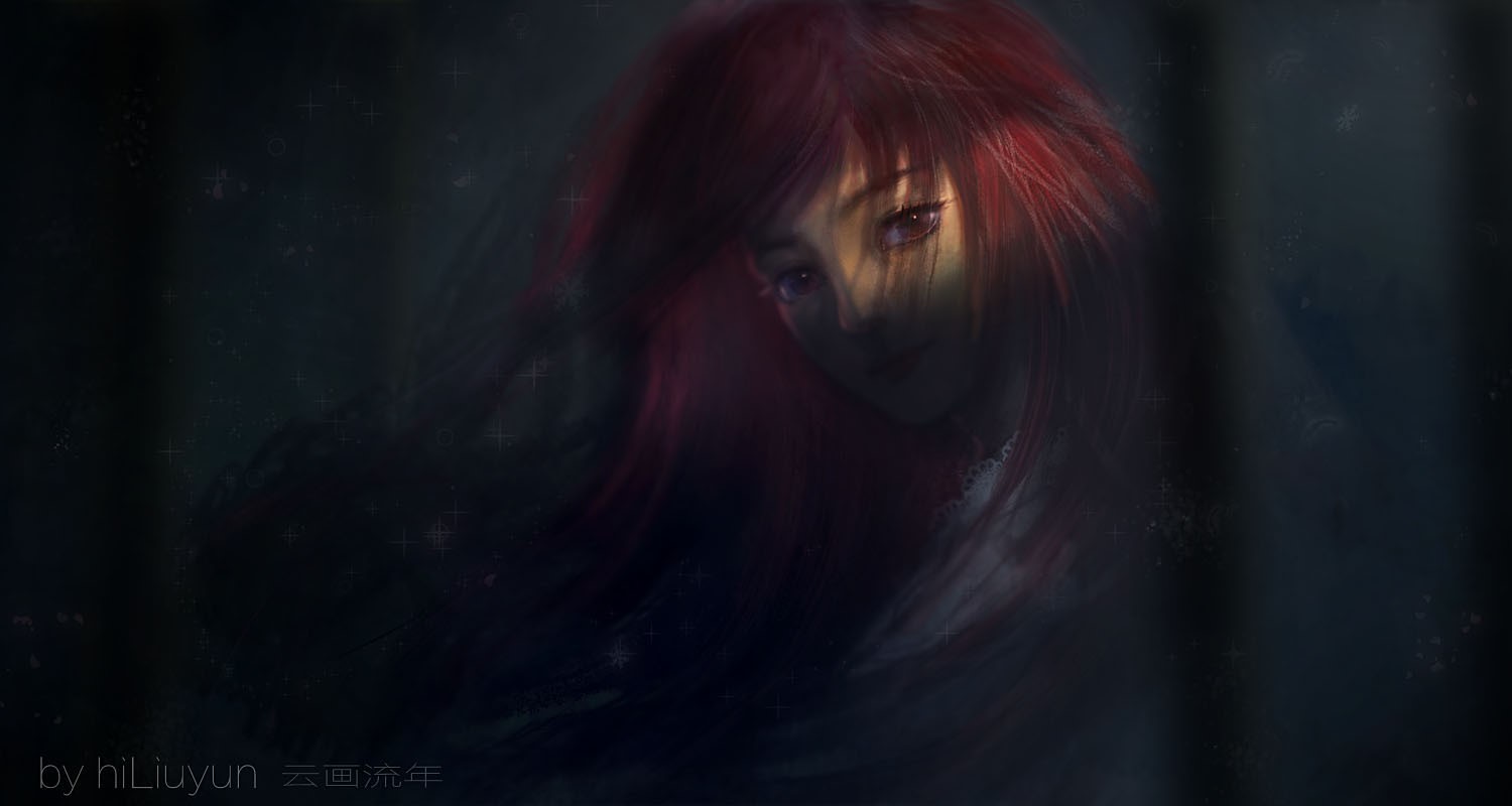 Woman with red hair in dark setting HD Wallpaper