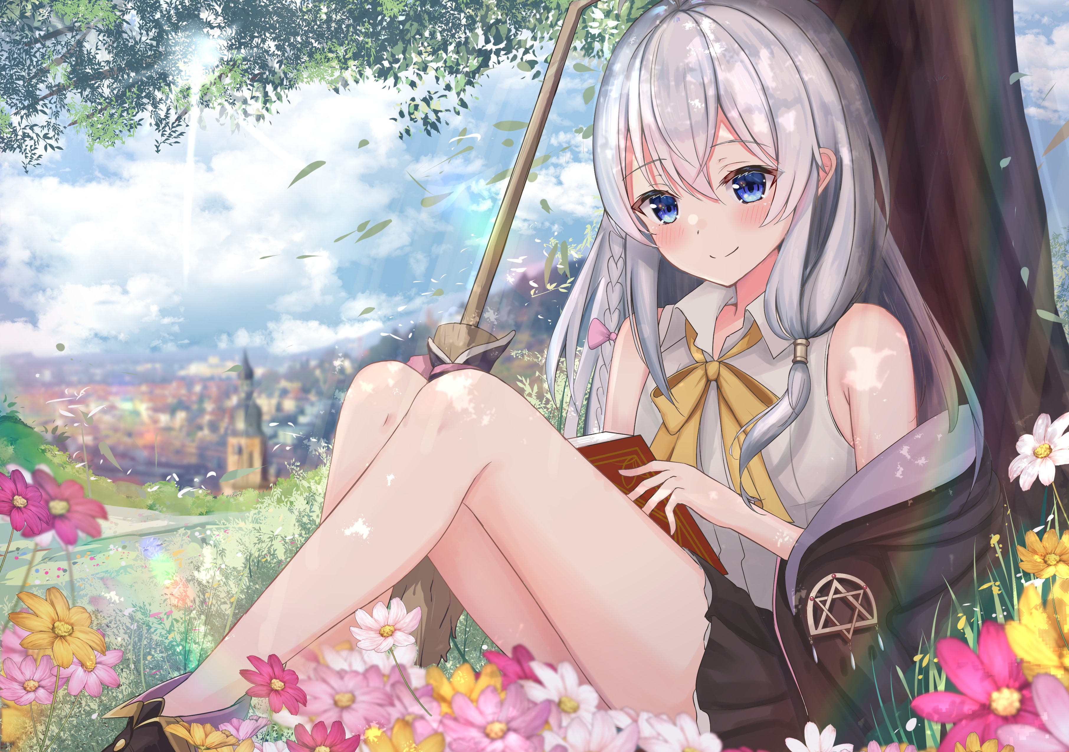 Elaina from Majo no Tabitabi Sitting Among Flowers HD Wallpaper
