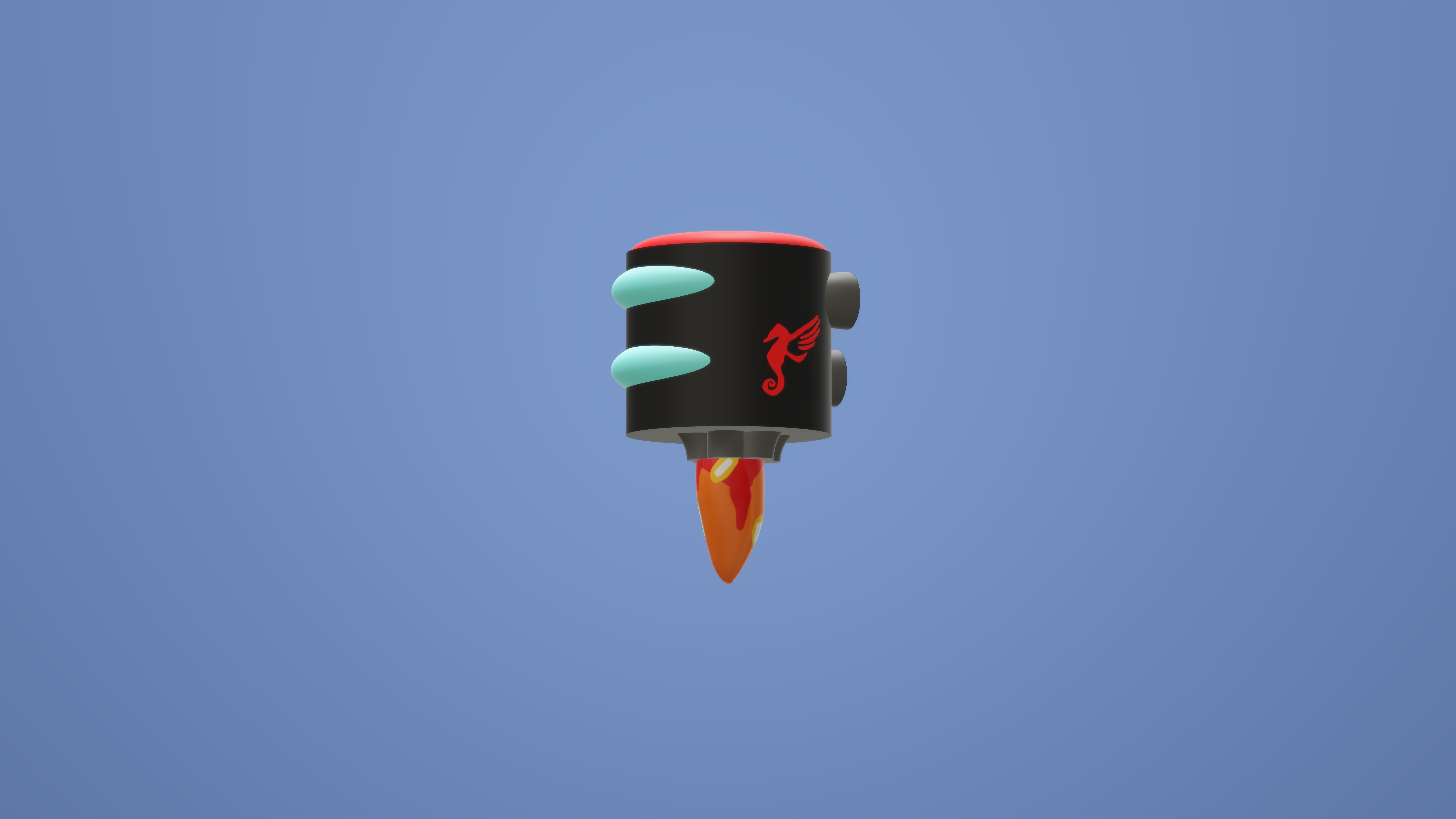 3D render of a toy rocket with seahorse logo HD Wallpaper