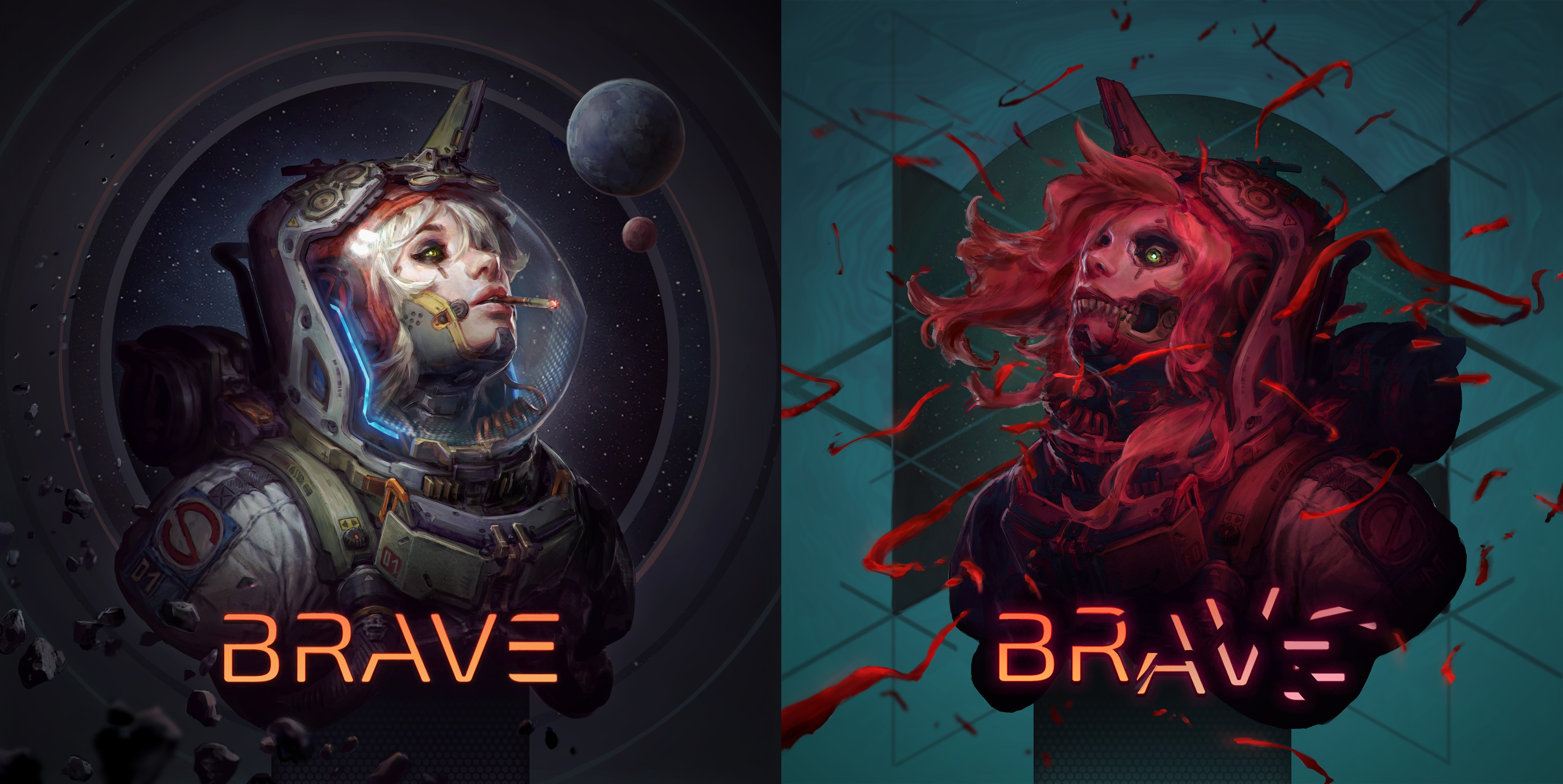 Astronaut artwork with BRAVE text HD Wallpaper