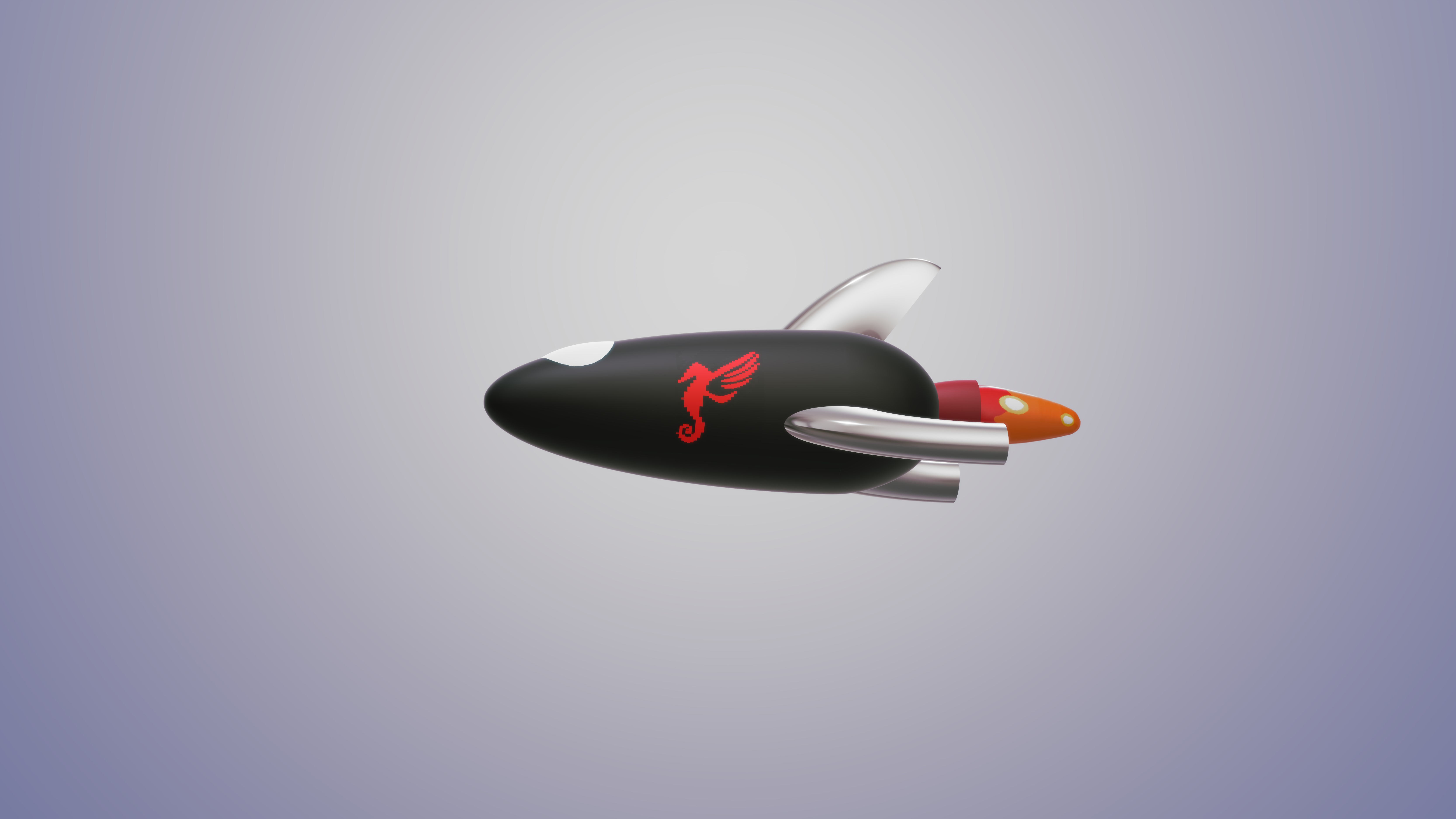 3D black rocket with red seahorse logo HD Wallpaper