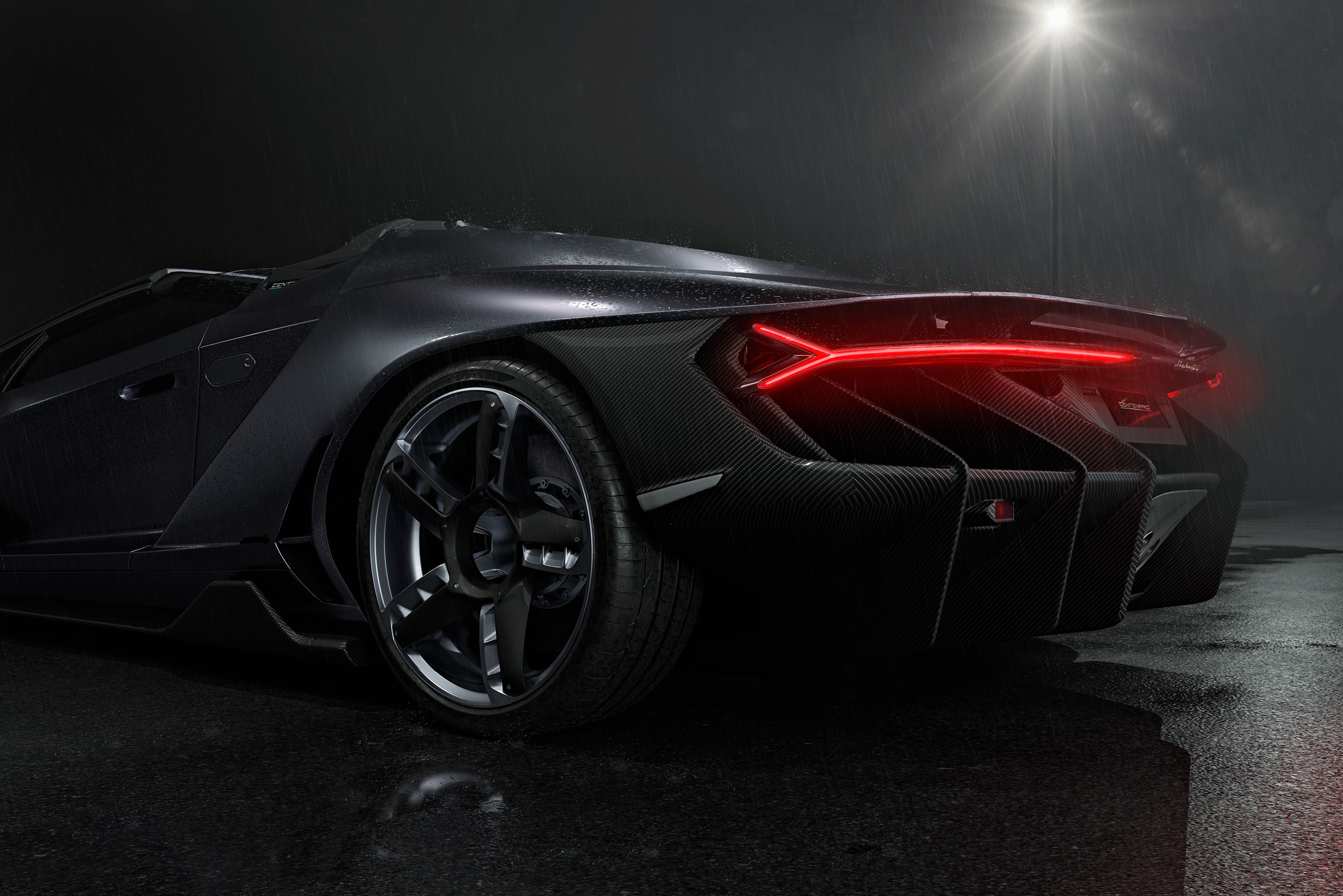 Lamborghini Centenario rear view in rain HD Wallpaper