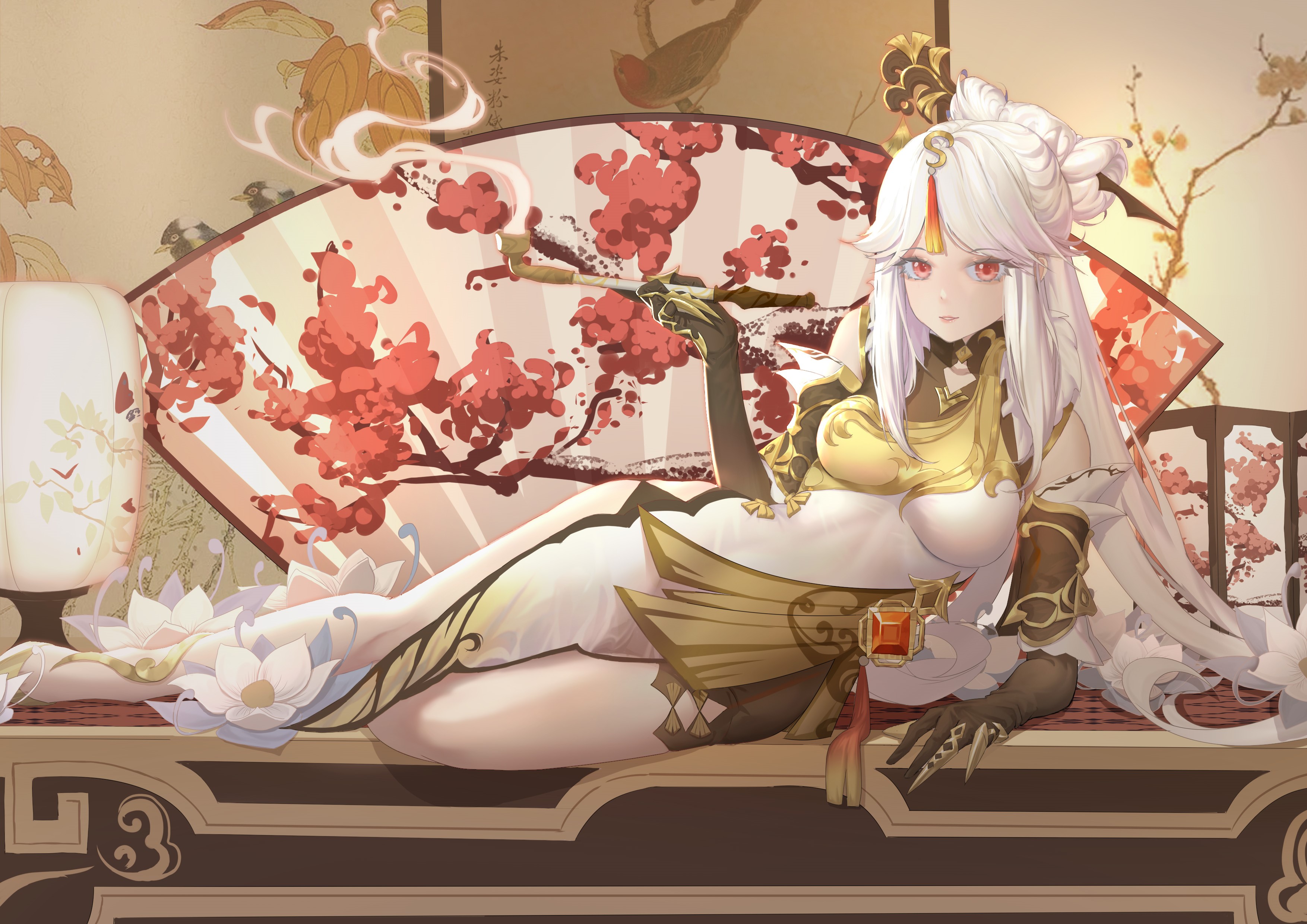 Ningguang from Genshin Impact smoking a pipe HD Wallpaper