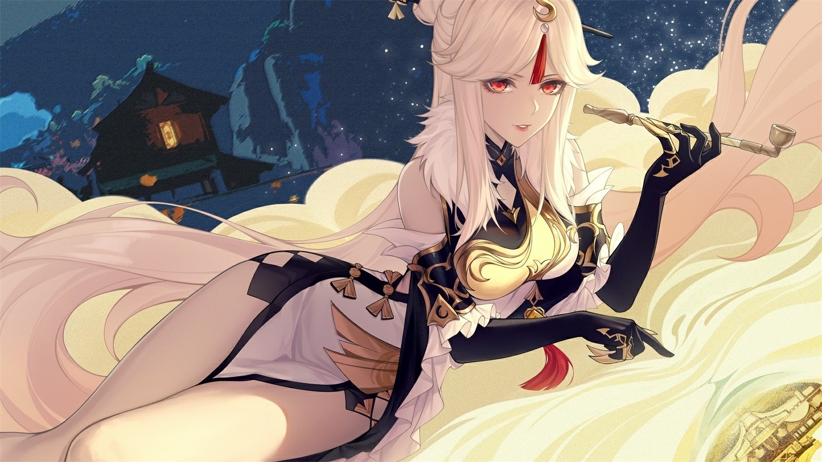 Ningguang from Genshin Impact holding a pipe HD Wallpaper