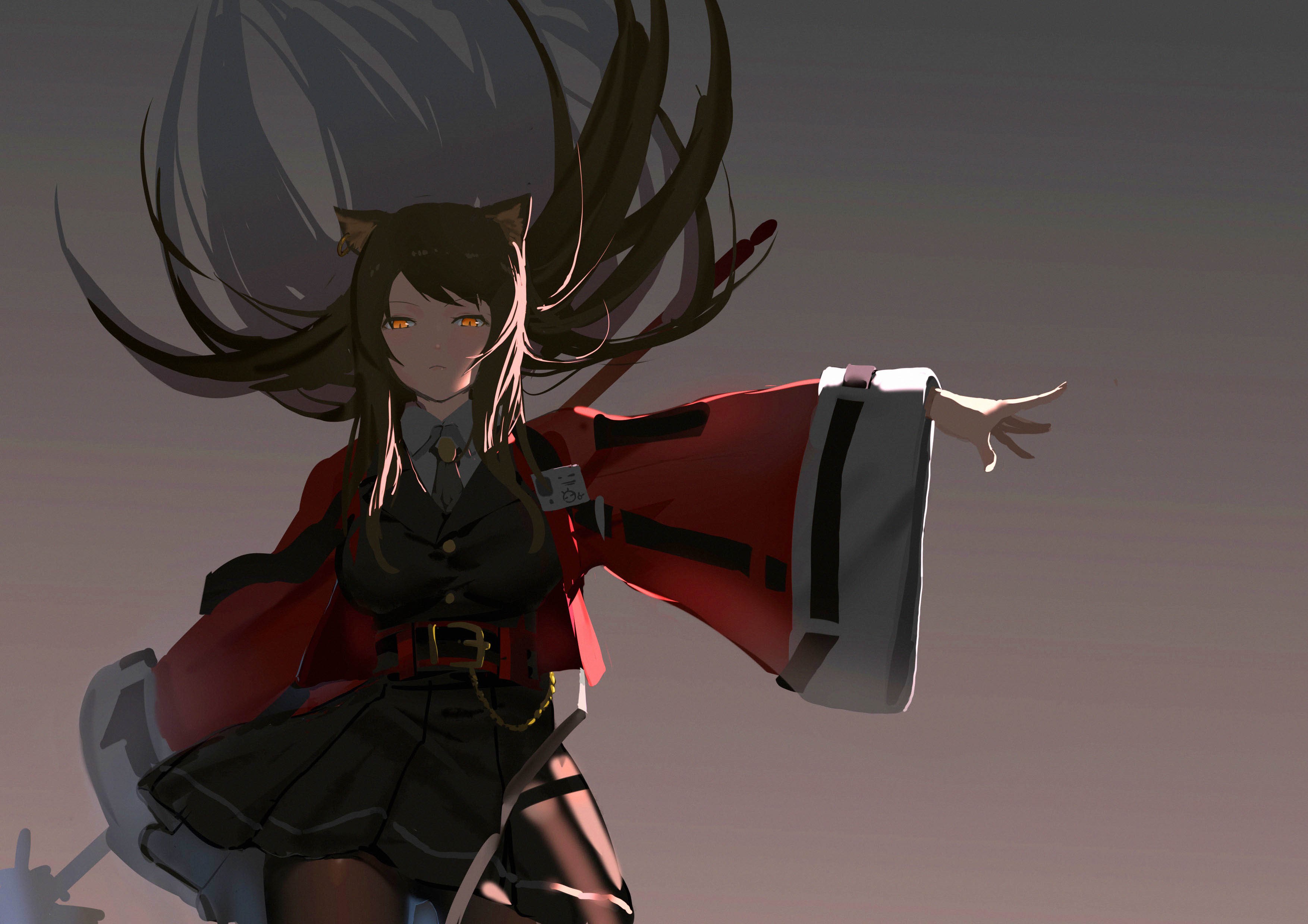 Anime girl with cat ears and red coat HD Wallpaper
