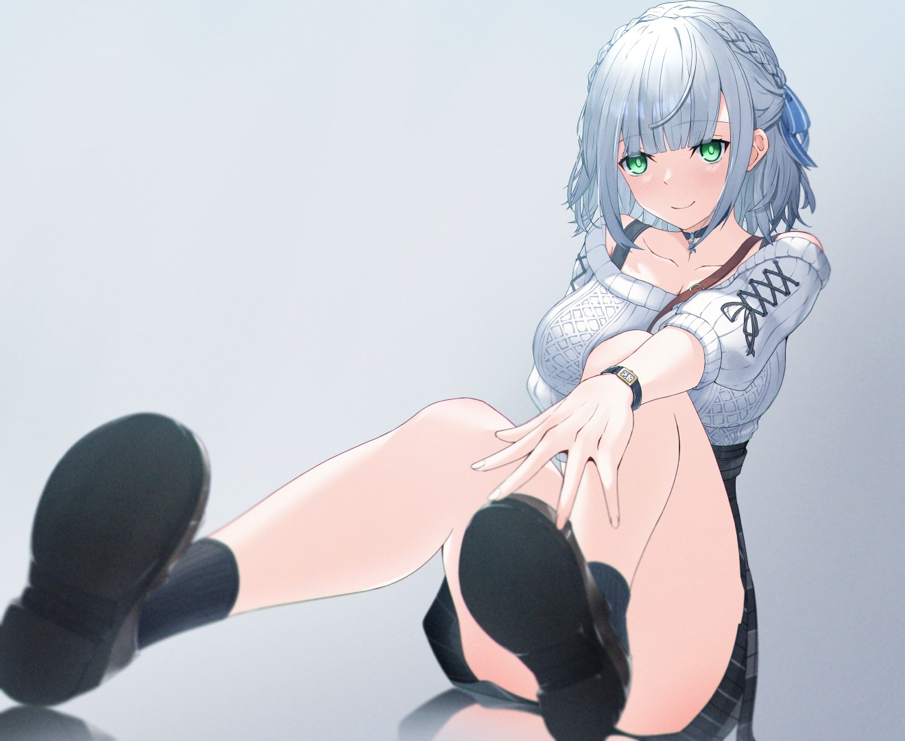 Anime girl with silver hair and green eyes HD Wallpaper