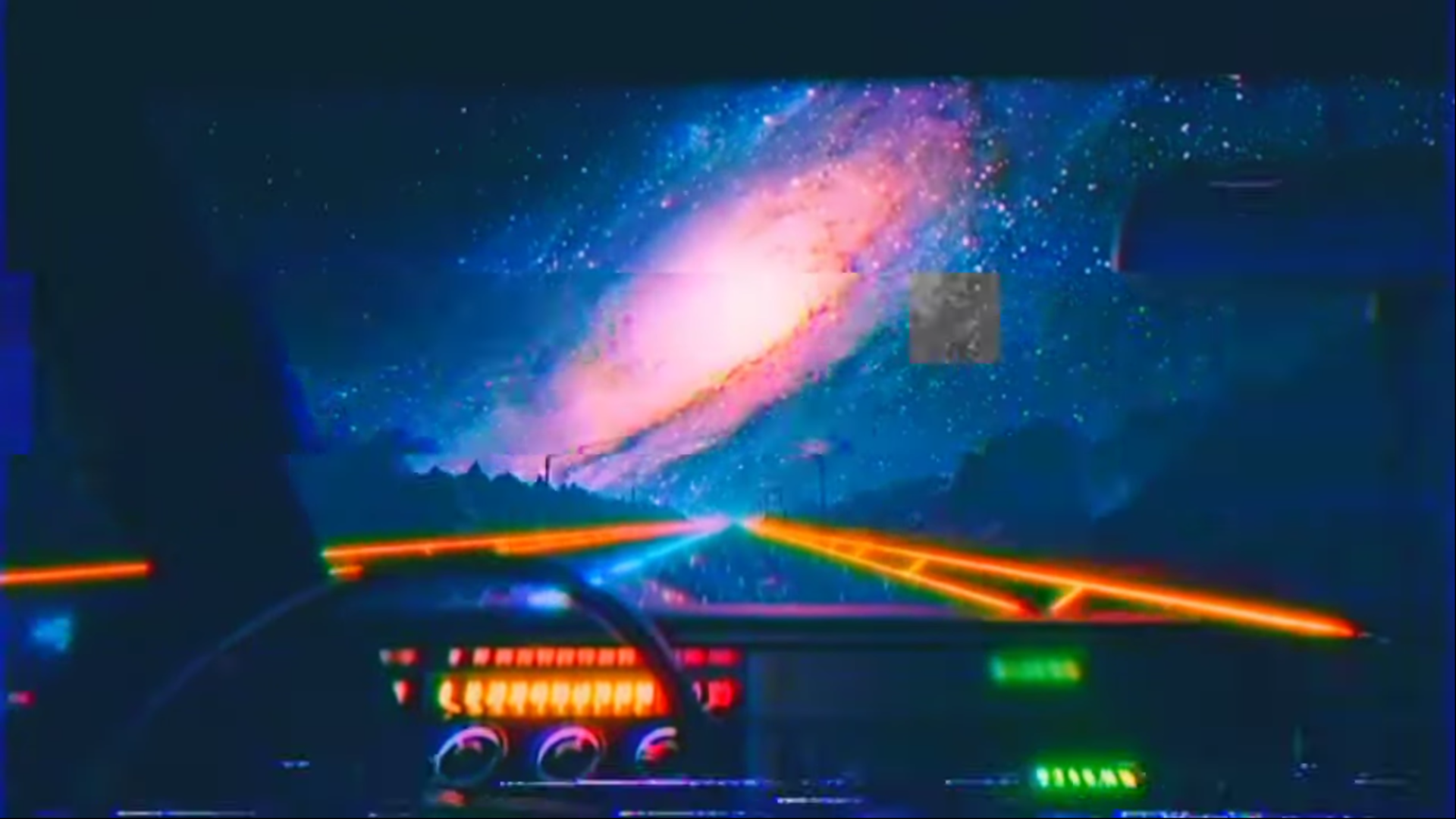 Driving through a galaxy in a retro car HD Wallpaper