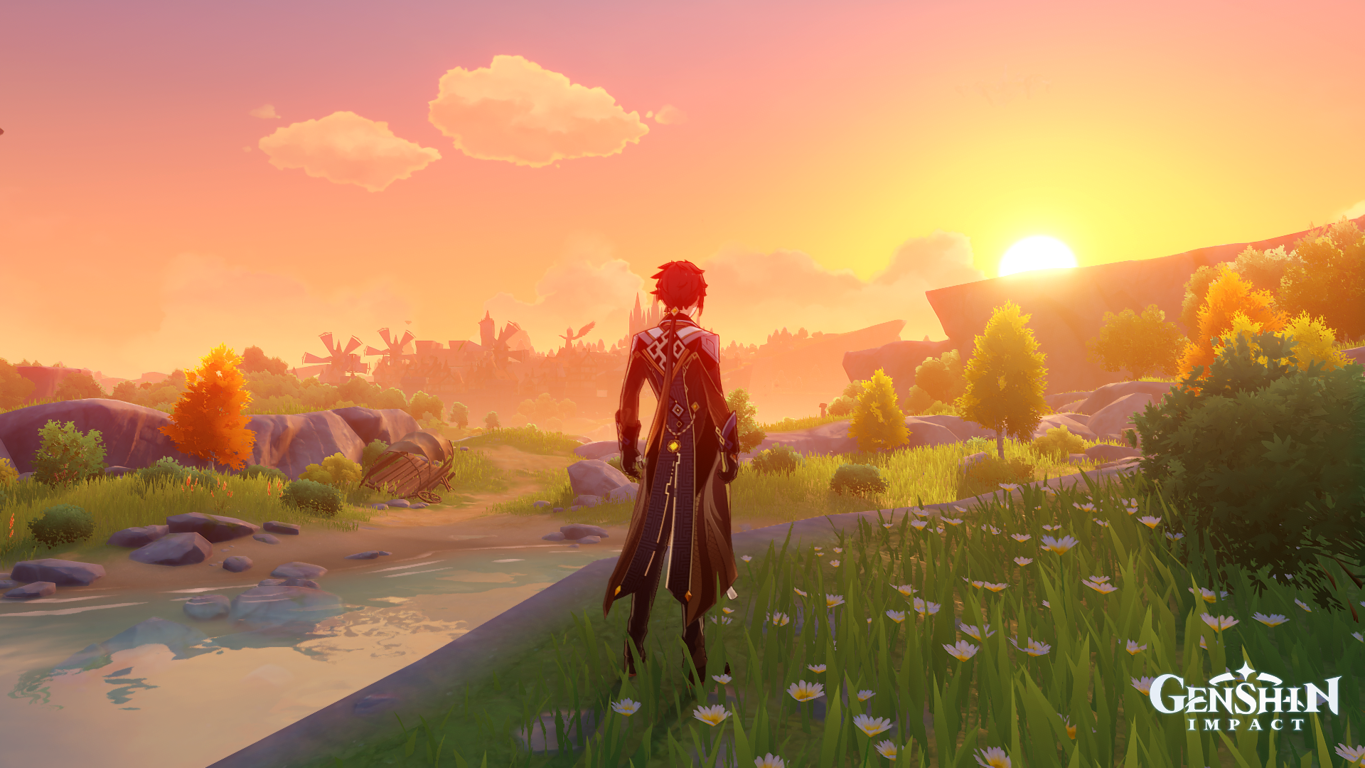 Zhongli from Genshin Impact at sunset HD Wallpaper