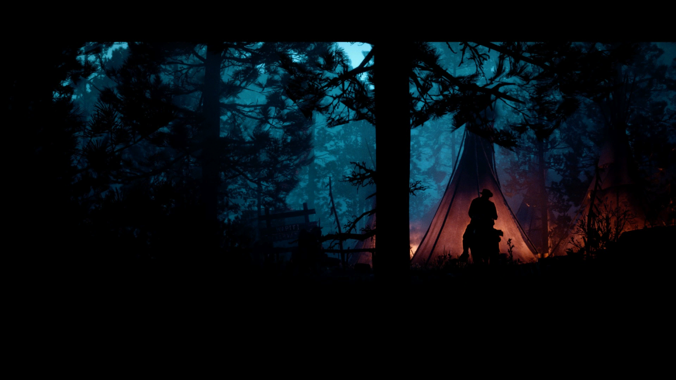 Cowboy sitting on horse near tents in Red Dead Redemption 2 HD Wallpaper
