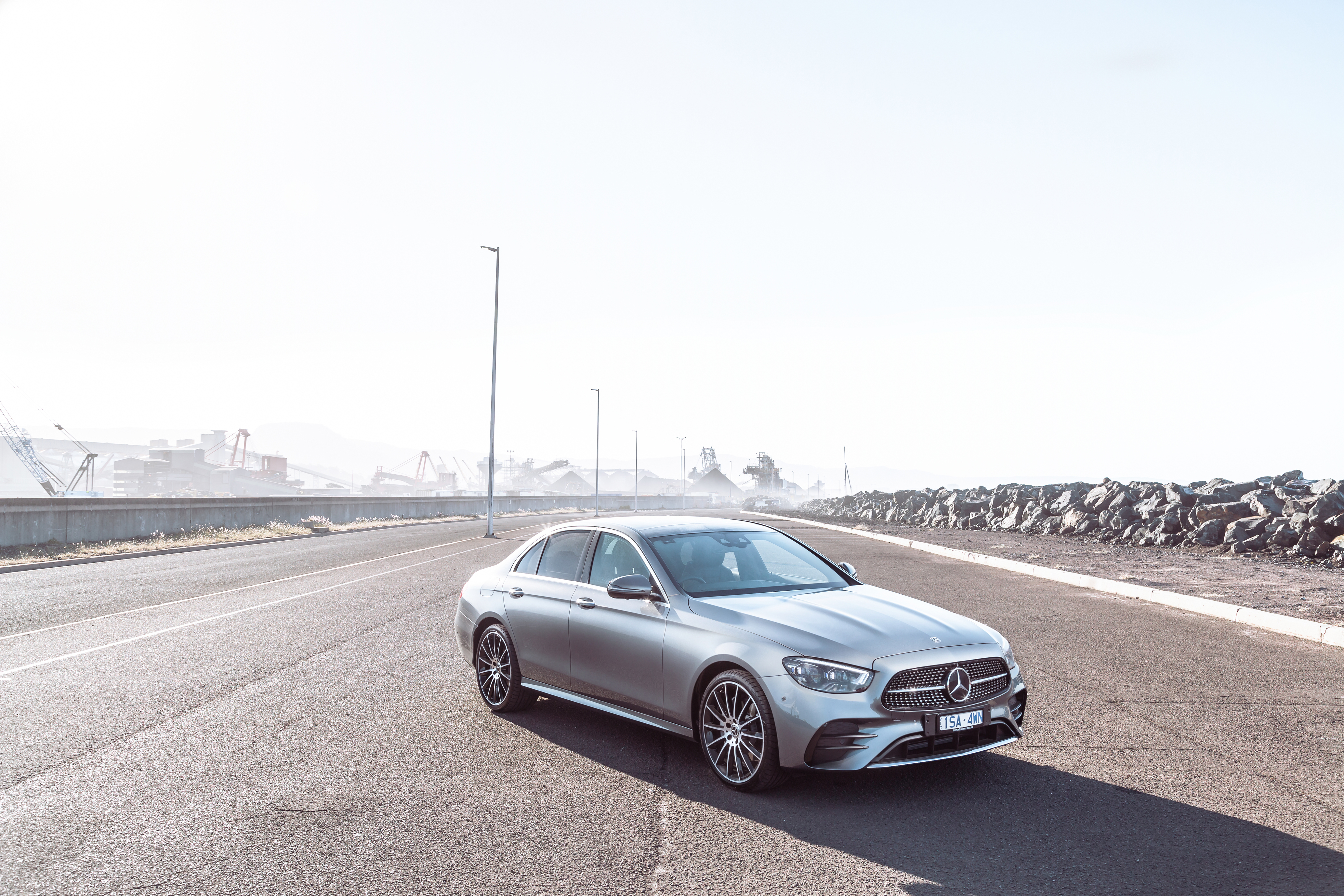Silver Mercedes-Benz E 350 AMG Line Sedan HD Wallpaper