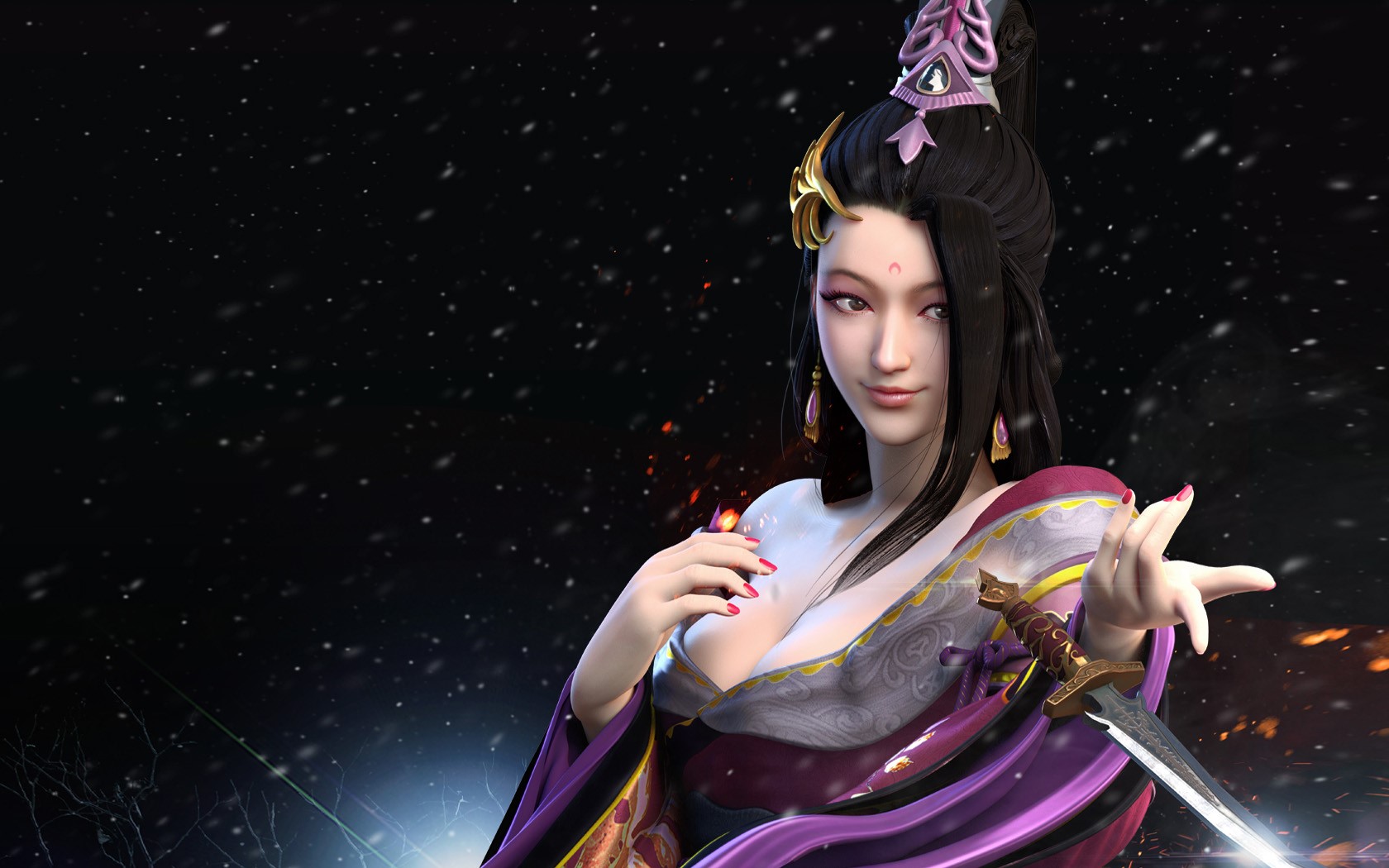 Anime girl with sword and ornate dress HD Wallpaper