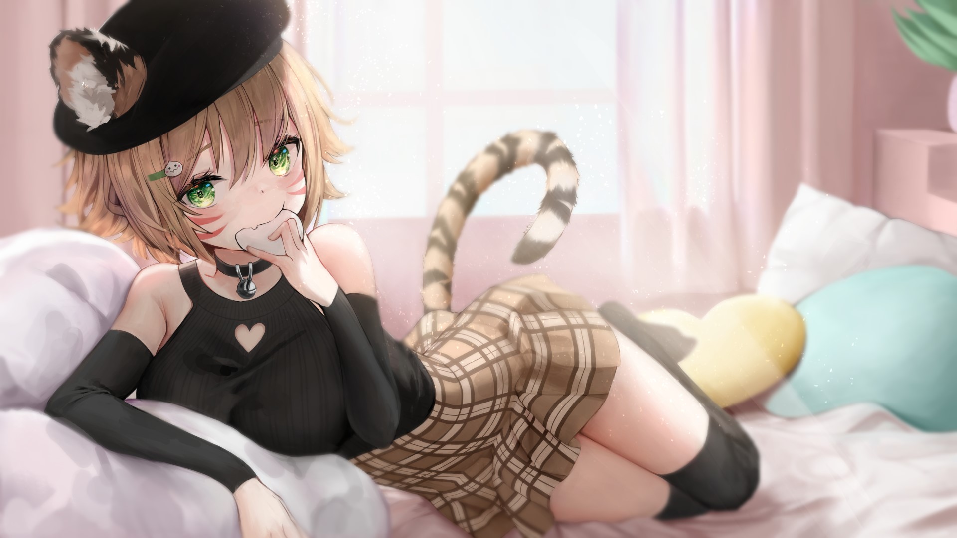 Anime girl with cat ears and tail HD Wallpaper