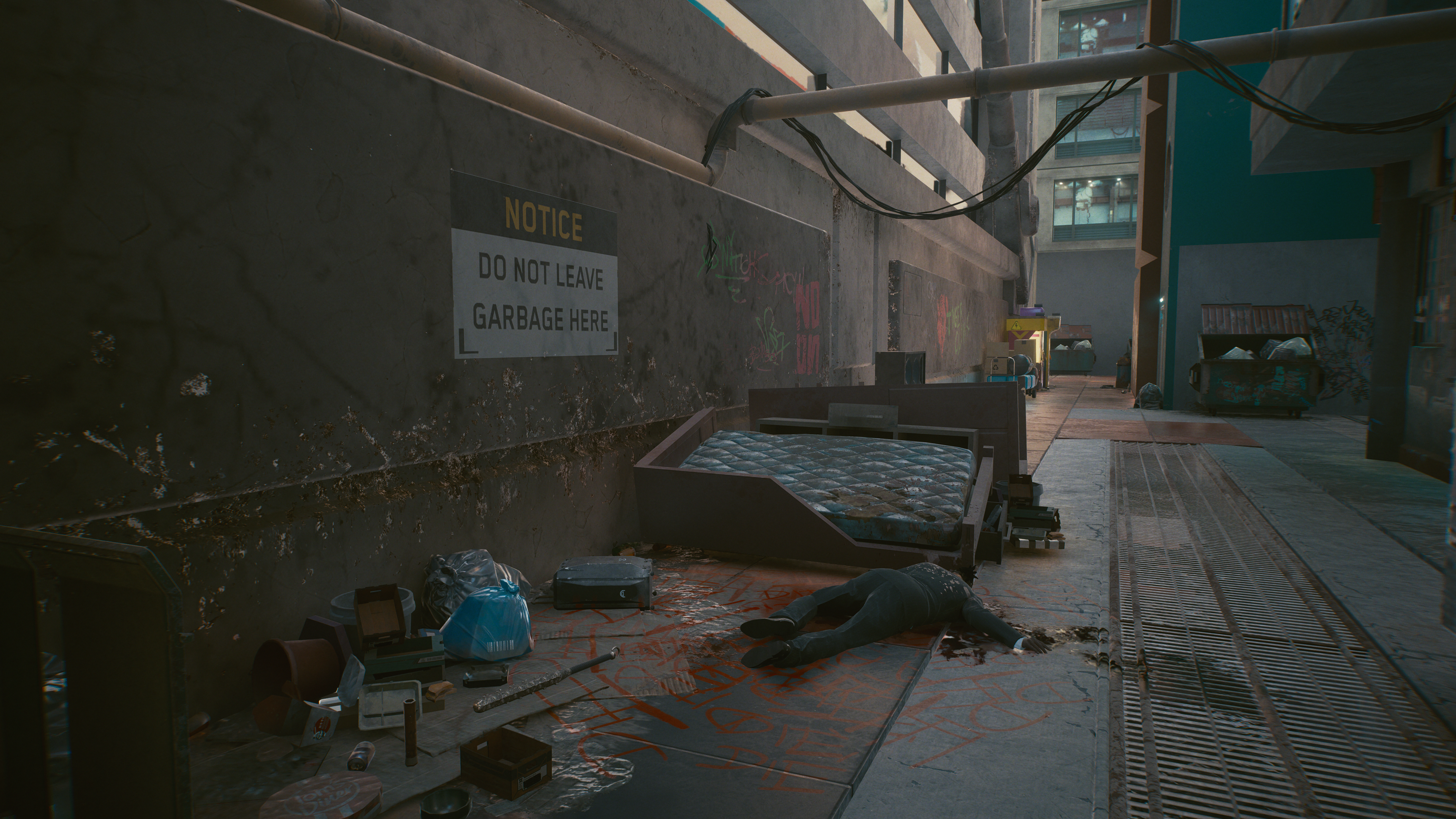 Cyberpunk 2077 alleyway with dead body HD Wallpaper