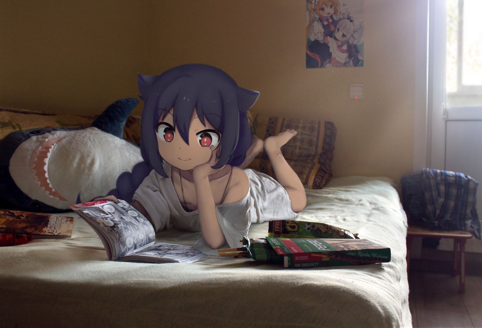 Jahy-sama wa Kujikenai! Jahy reading on a bed HD Wallpaper