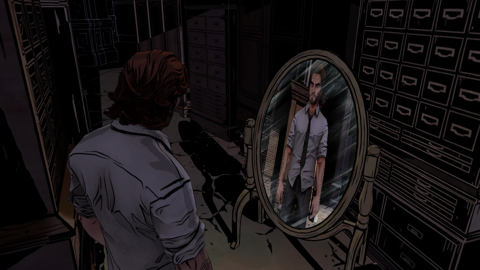 Bigby Wolf from The Wolf Among Us looking in a mirror HD Wallpaper