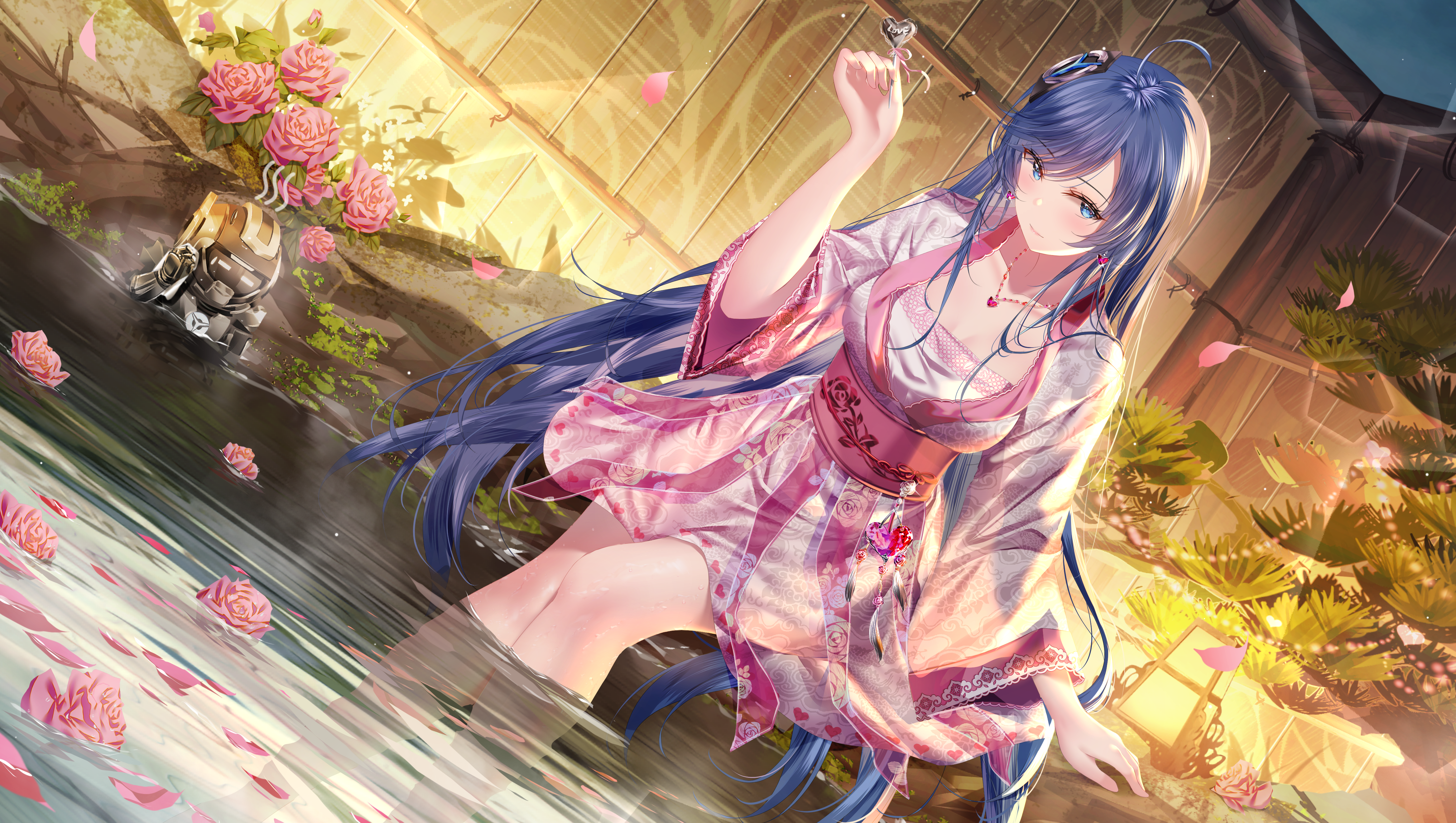 Junpaku Karen in Kimono at Hot Spring HD Wallpaper