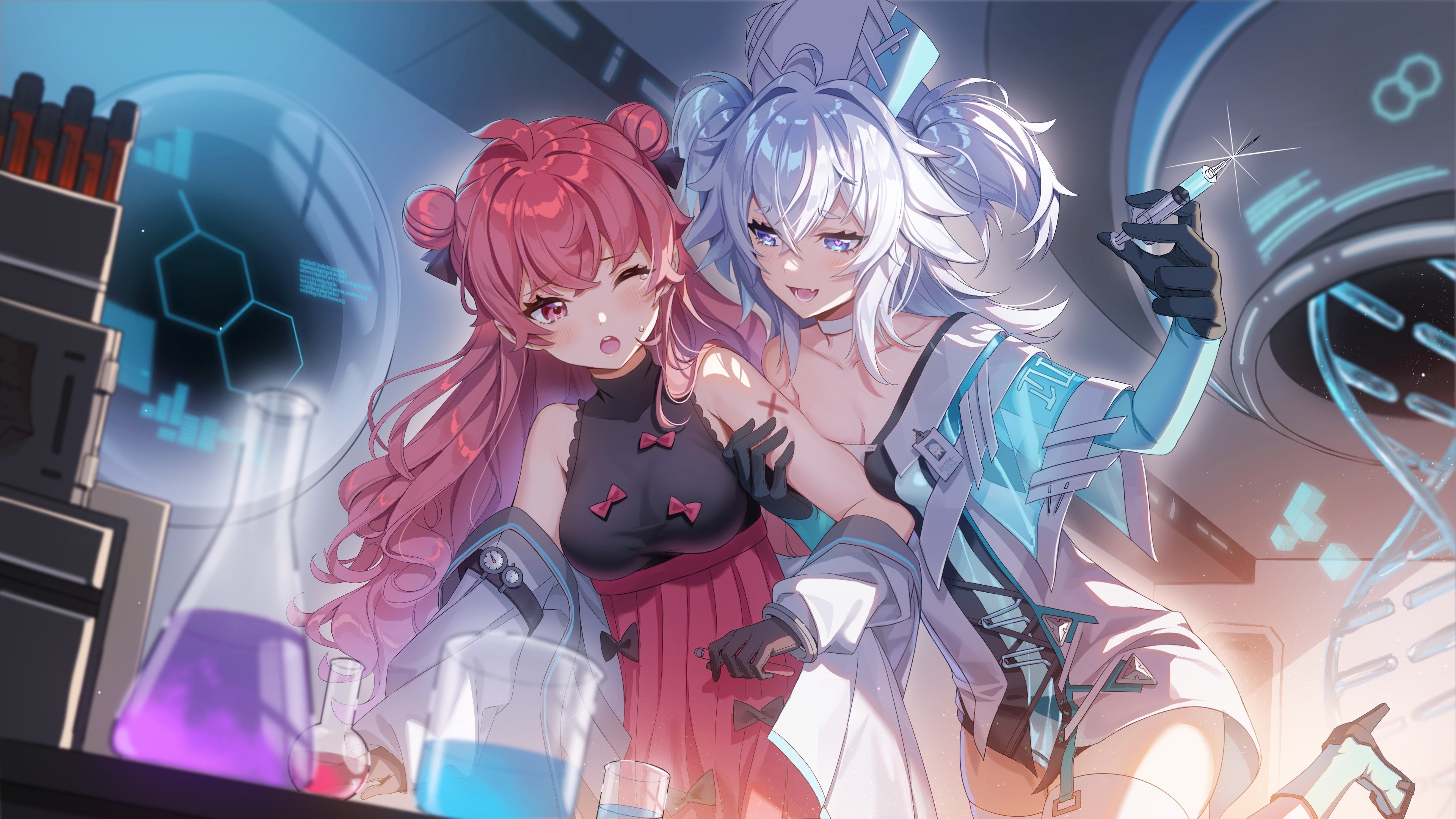 Anime girls in a laboratory HD Wallpaper