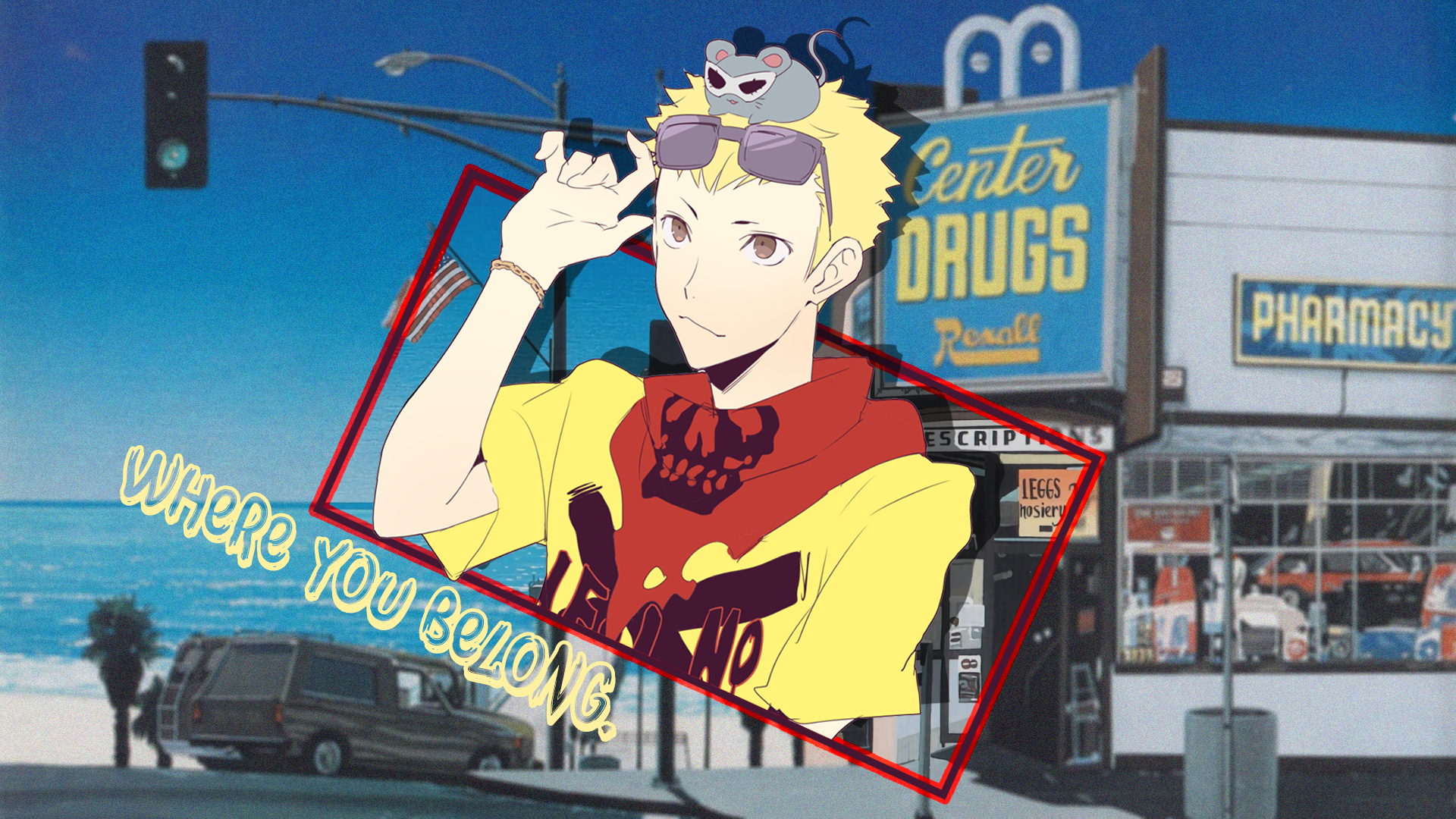 Ryuji Sakamoto from Persona 5 with a mouse on his head HD Wallpaper