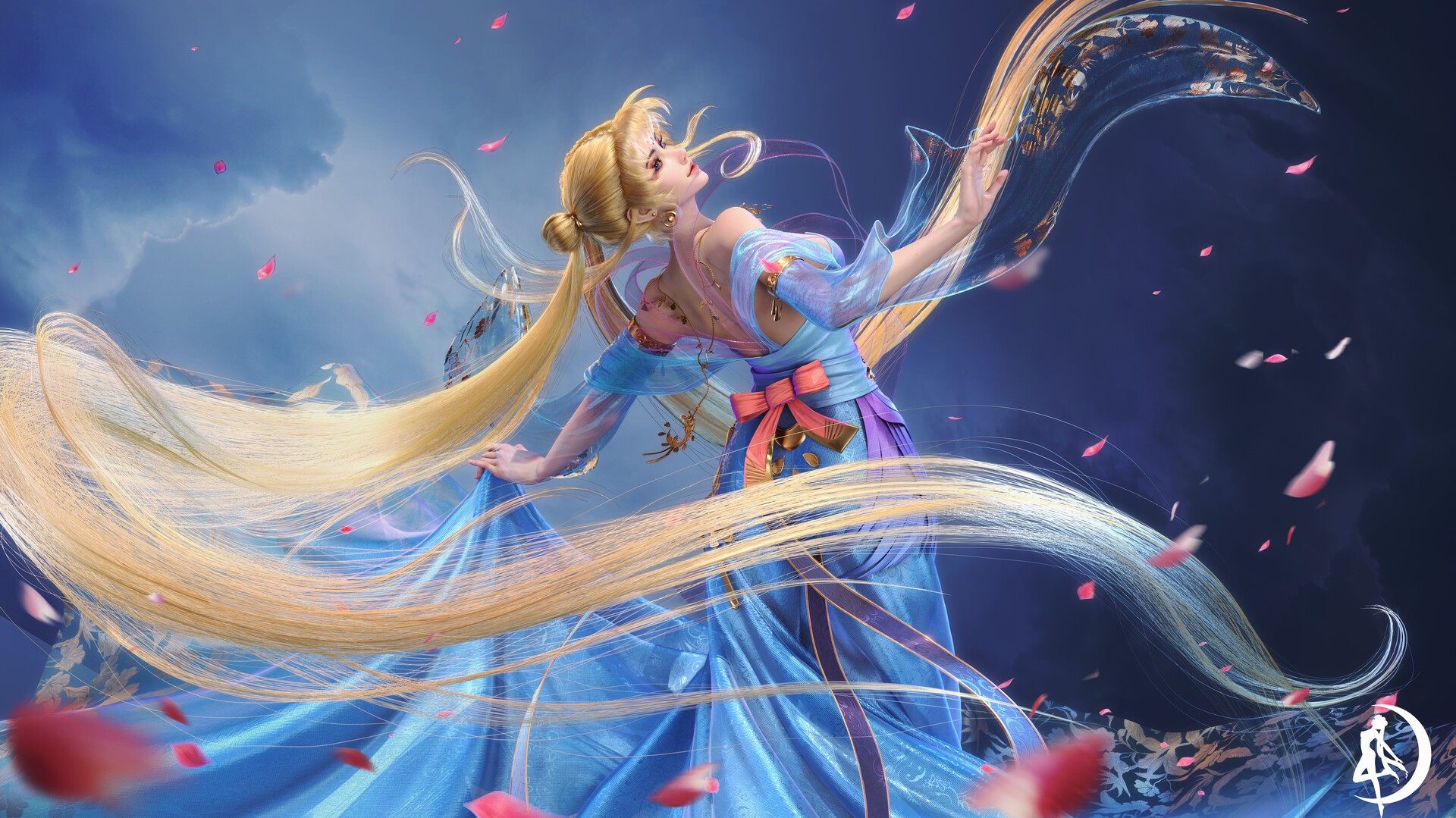 Sailor Moon in a blue dress with long blonde hair HD Wallpaper