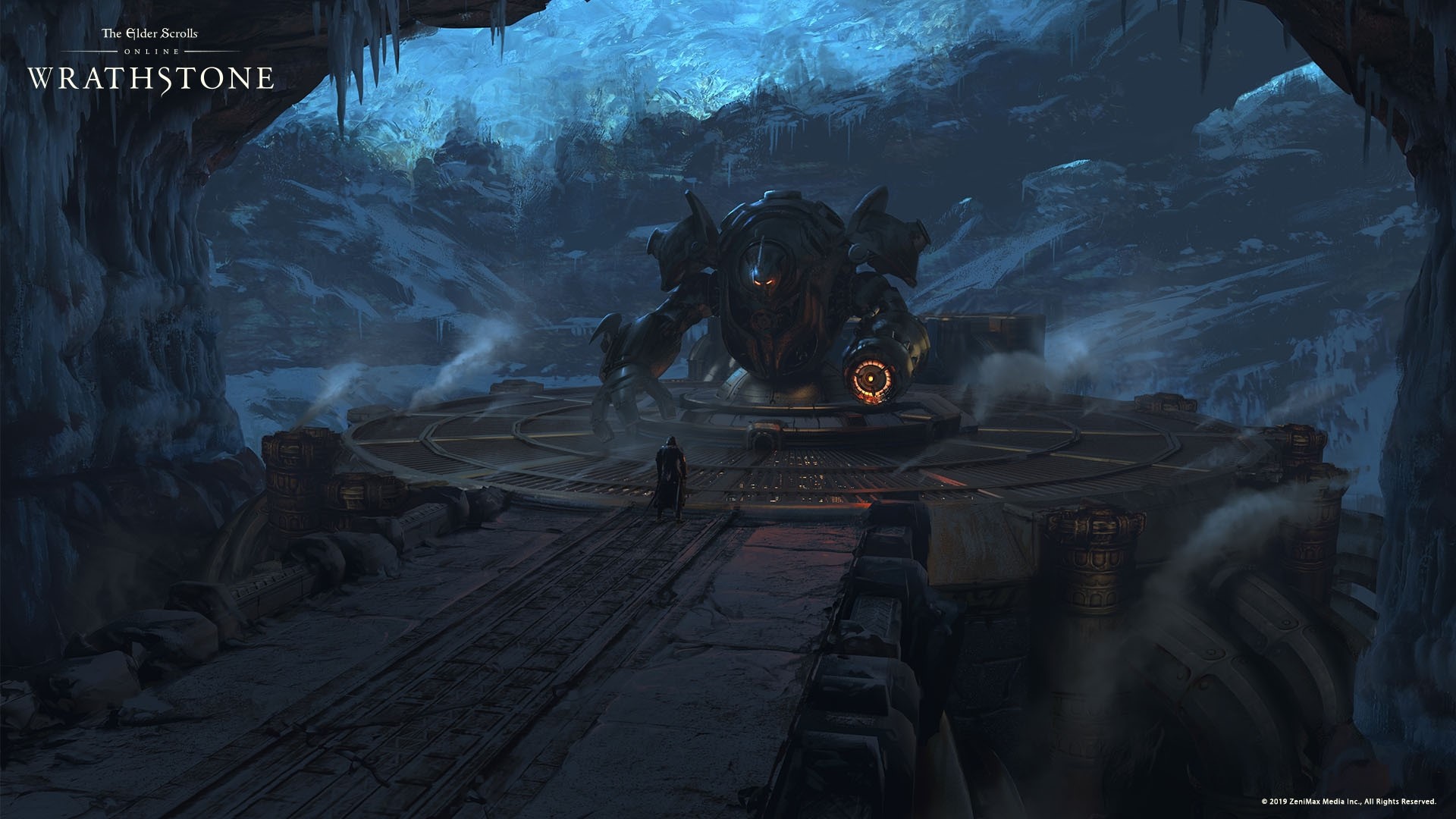 The Elder Scrolls Online: Wrathstone giant automaton in icy cave HD Wallpaper