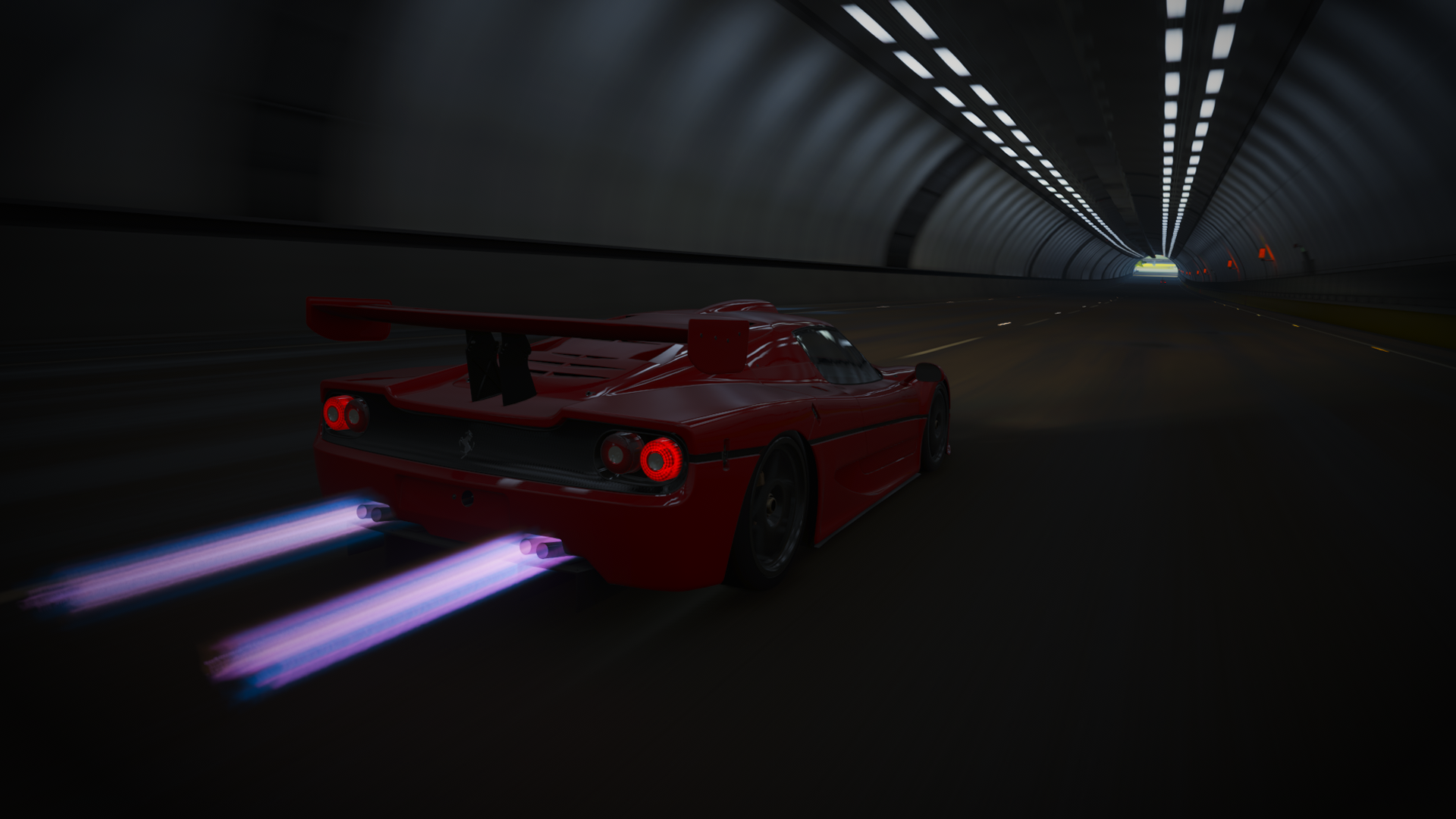 Red Ferrari F50 GT racing through a tunnel HD Wallpaper