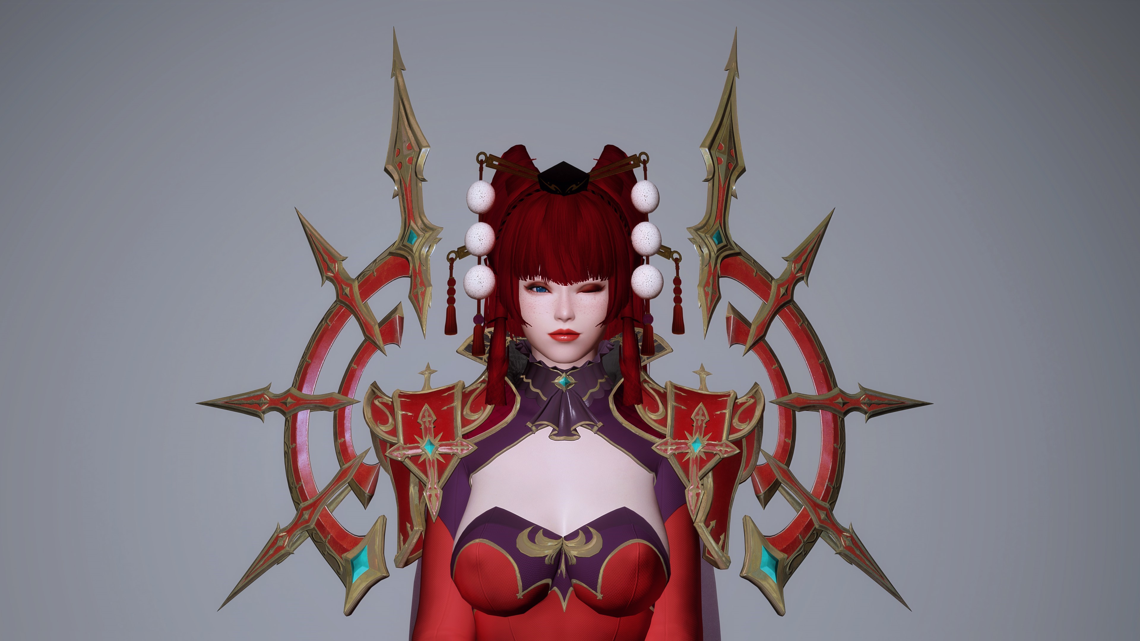 Fantasy girl with red hair and ornate armor HD Wallpaper