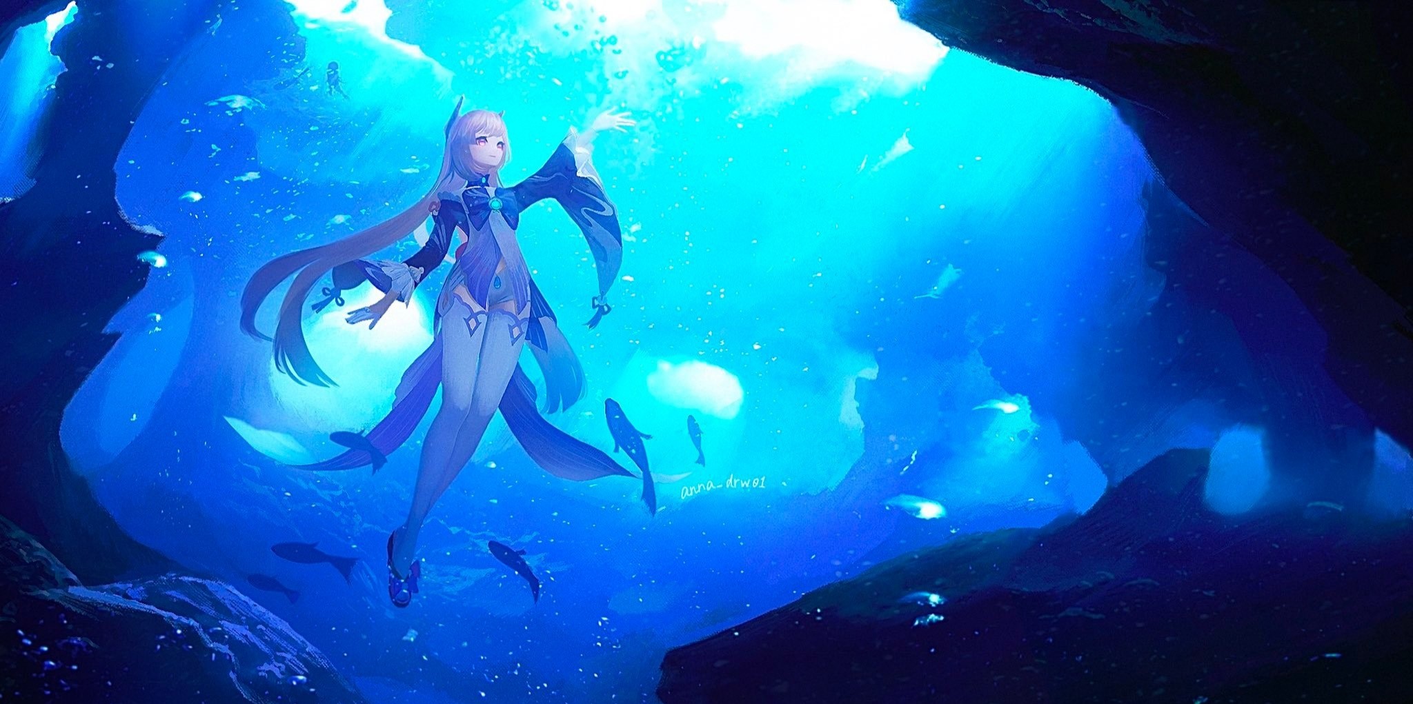 Sangonomiya Kokomi from Genshin Impact underwater HD Wallpaper