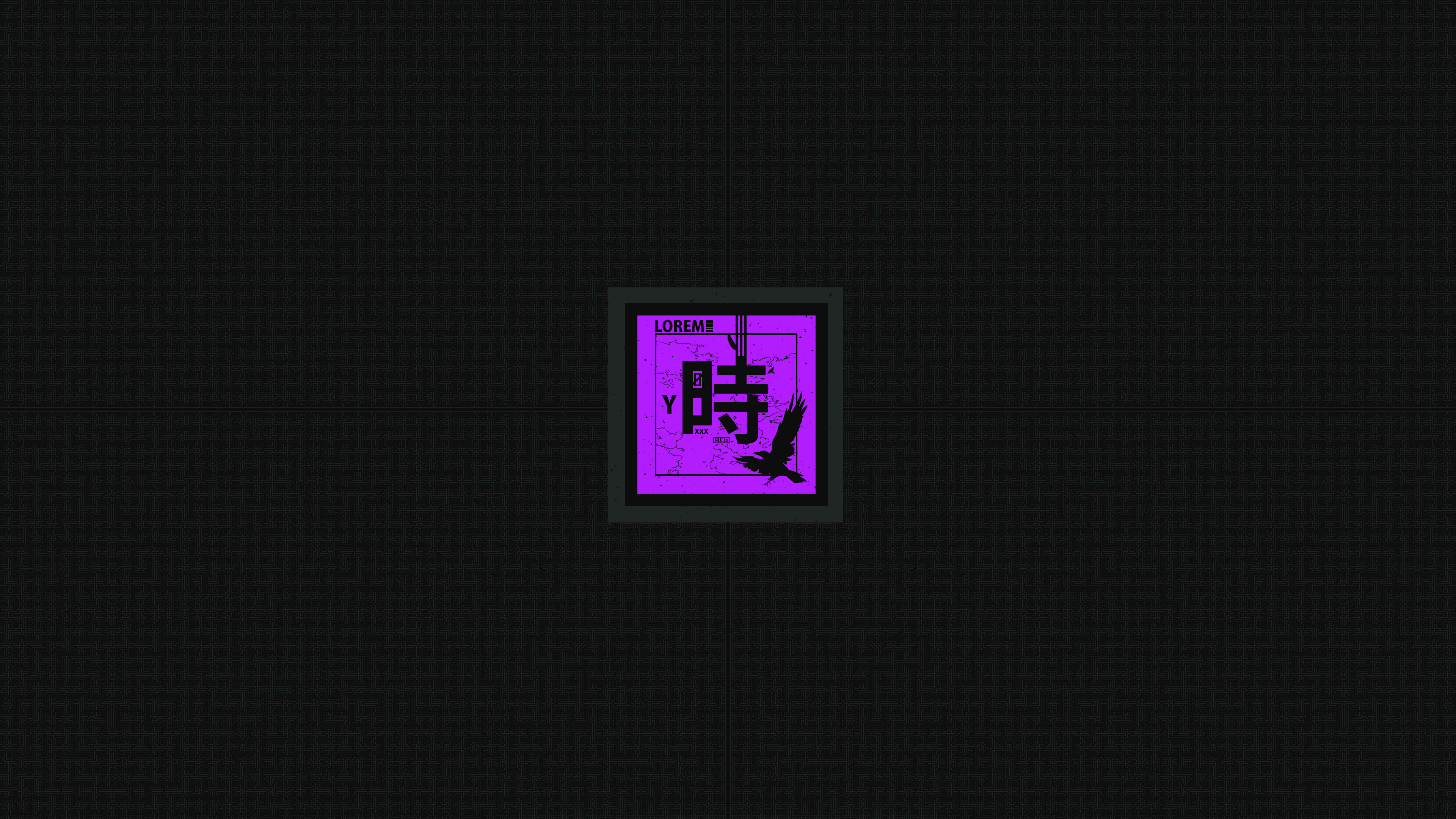 4K Violet Digital Art with Japanese Kanji and Bird HD Wallpaper