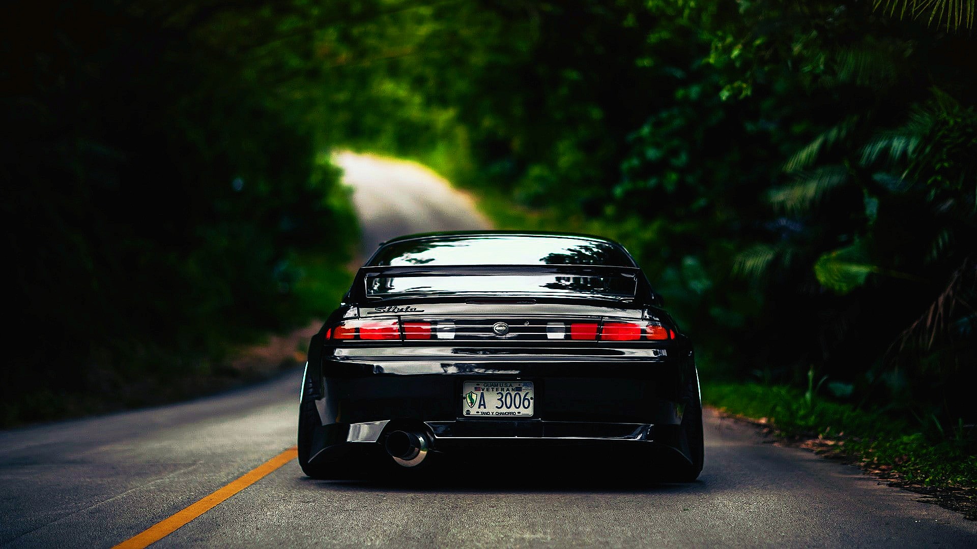 Black Nissan Silvia S14 on a Forest Road HD Wallpaper