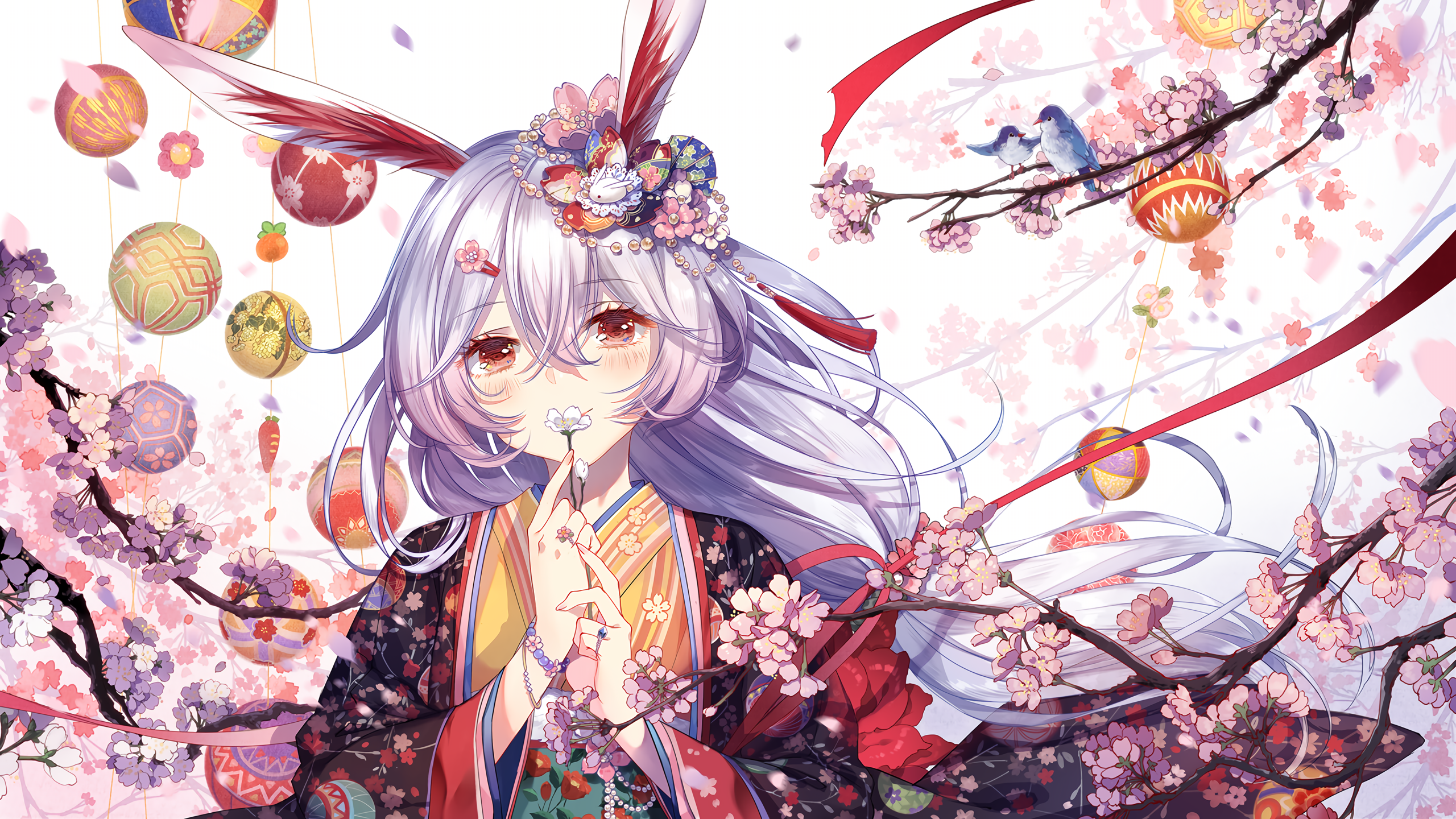 Theresa Apocalypse in Kimono with Cherry Blossoms HD Wallpaper