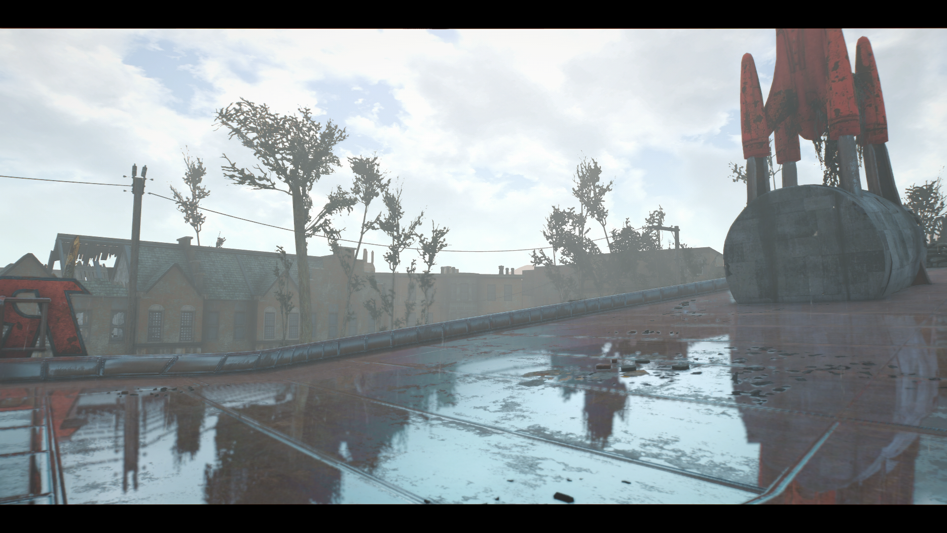 Fallout 4 rocket launchpad with ruined buildings HD Wallpaper