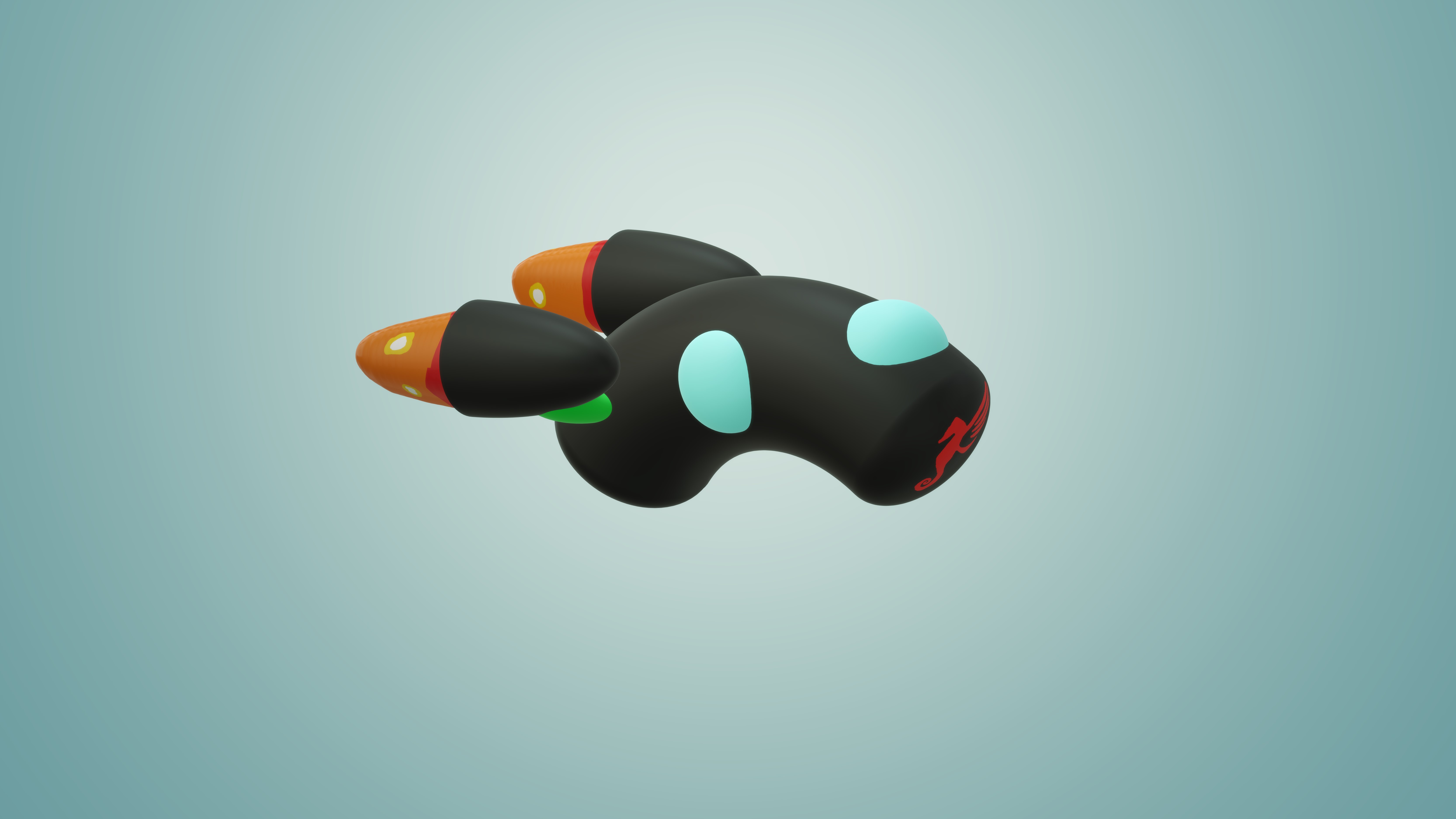 3D model of a black spaceship with orange accents HD Wallpaper