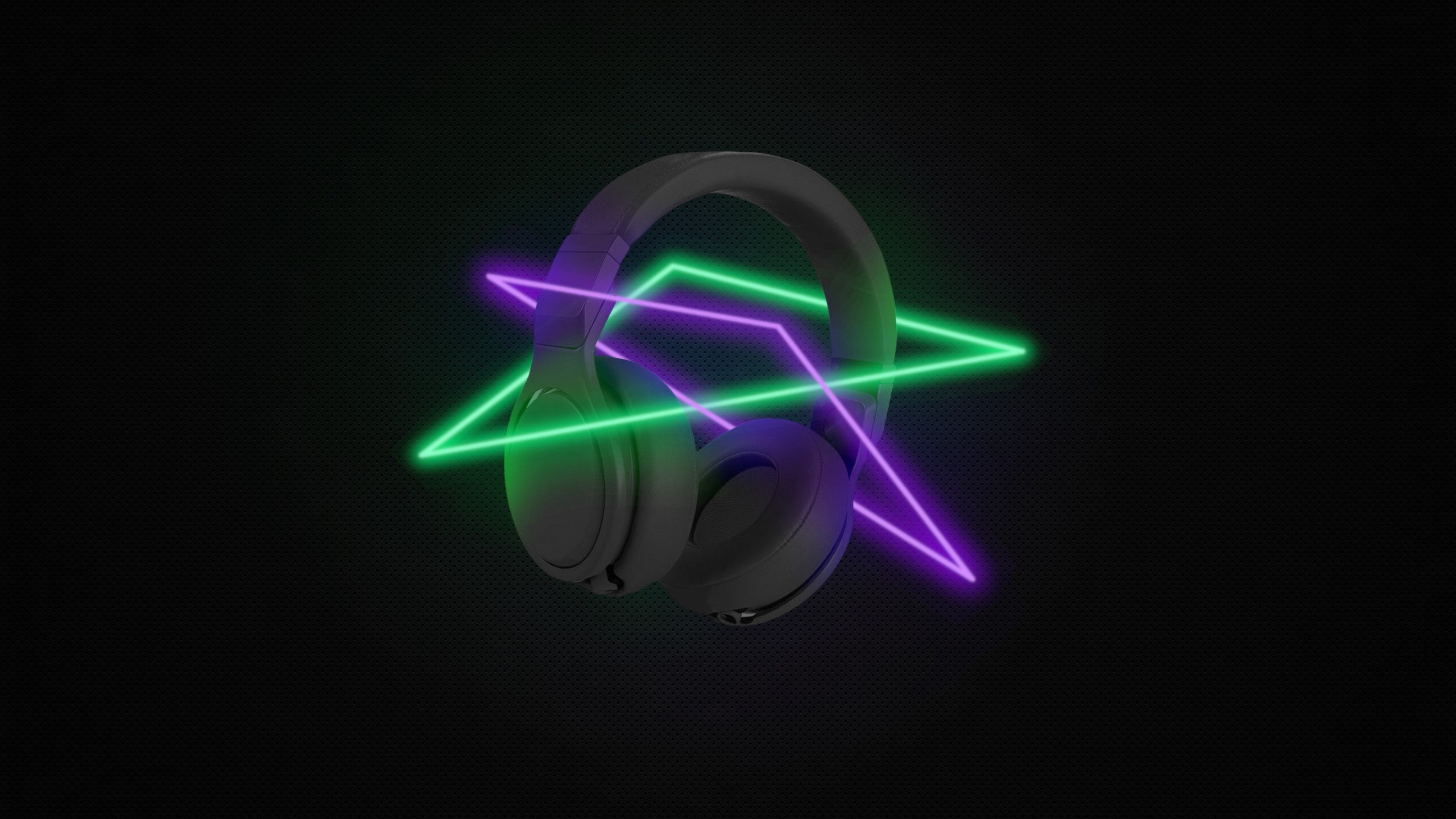 Headphones with neon lights on a dark background HD Wallpaper