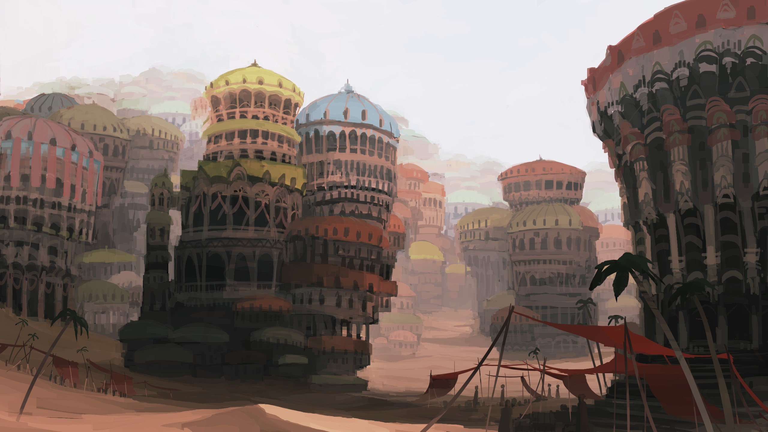 Fantasy city landscape by Jean Popo HD Wallpaper