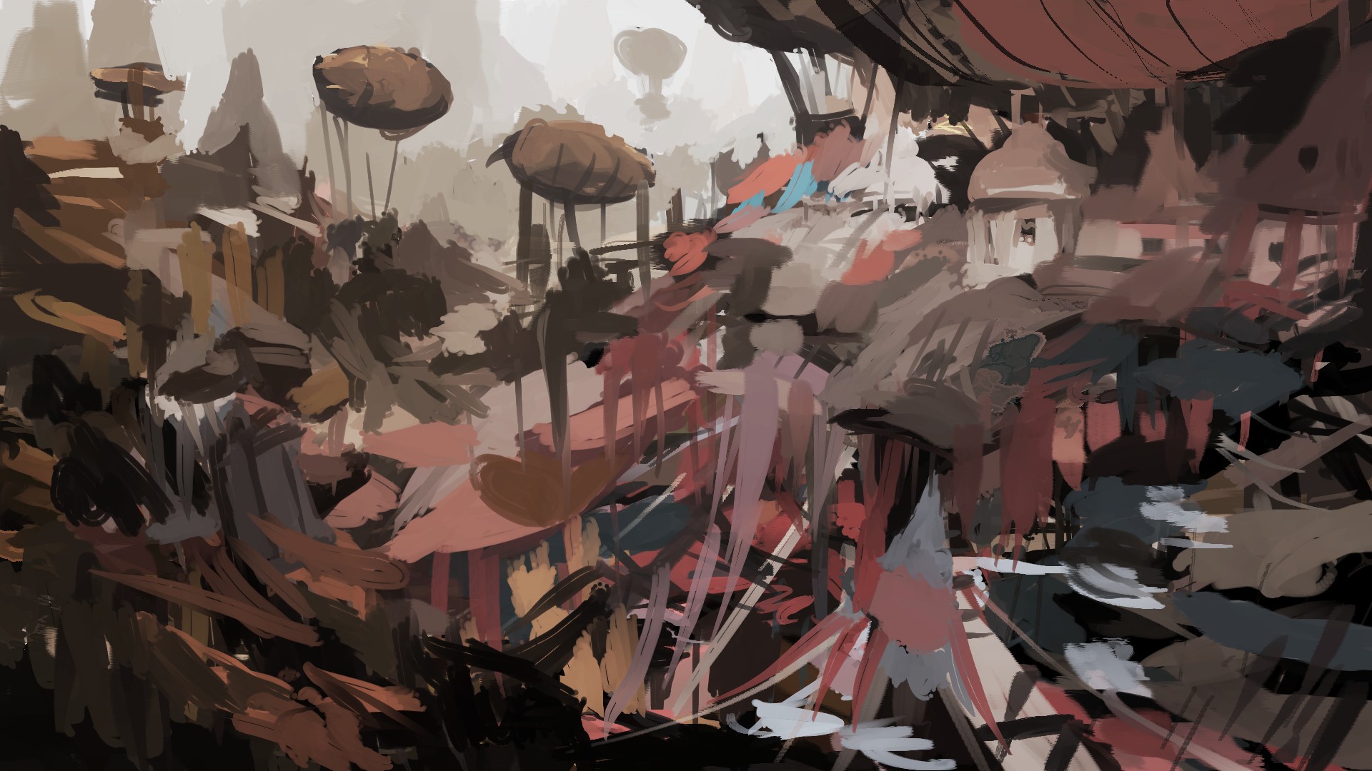 Fantasy city landscape with airships HD Wallpaper