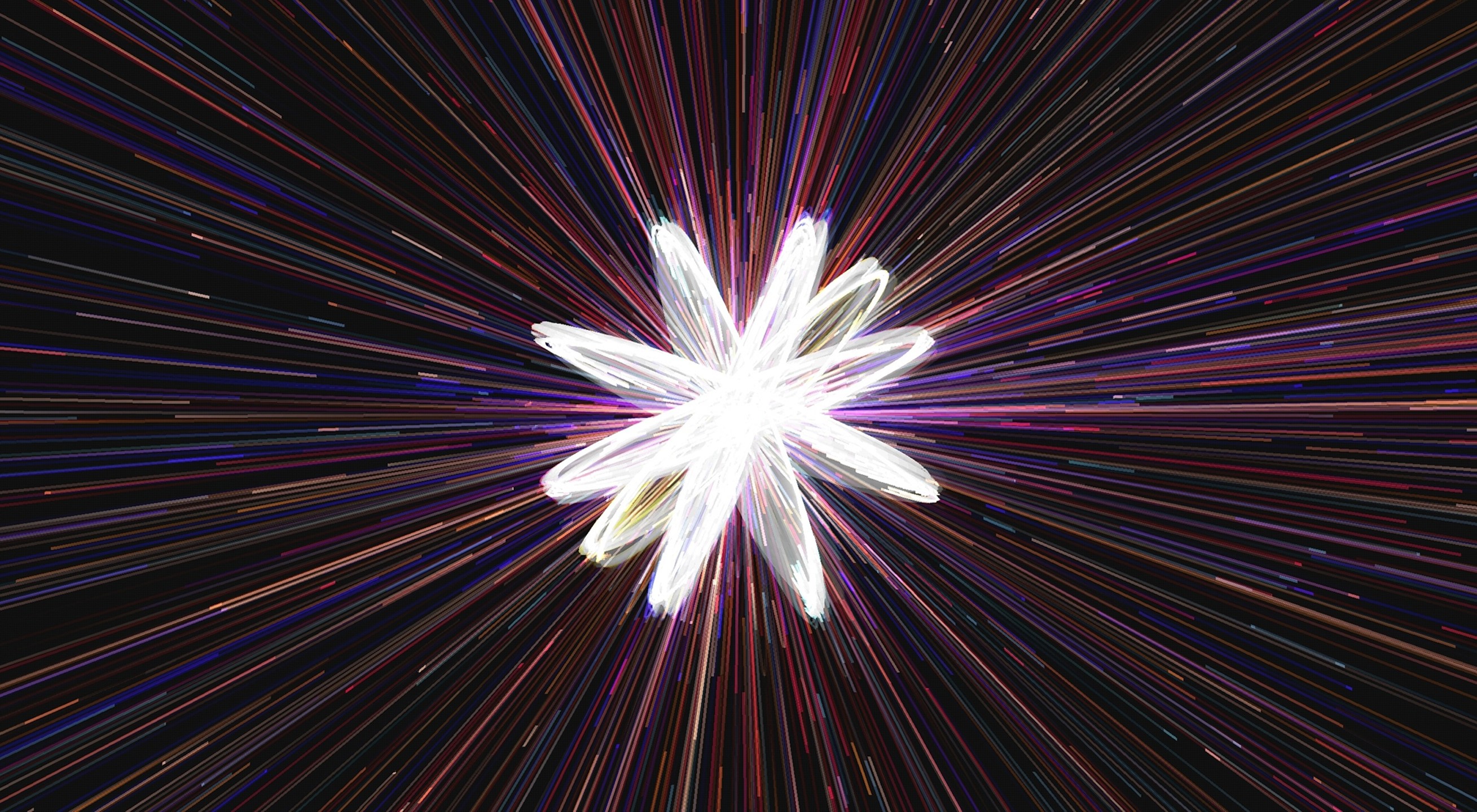 Abstract glowing white flower with colorful light streaks HD Wallpaper