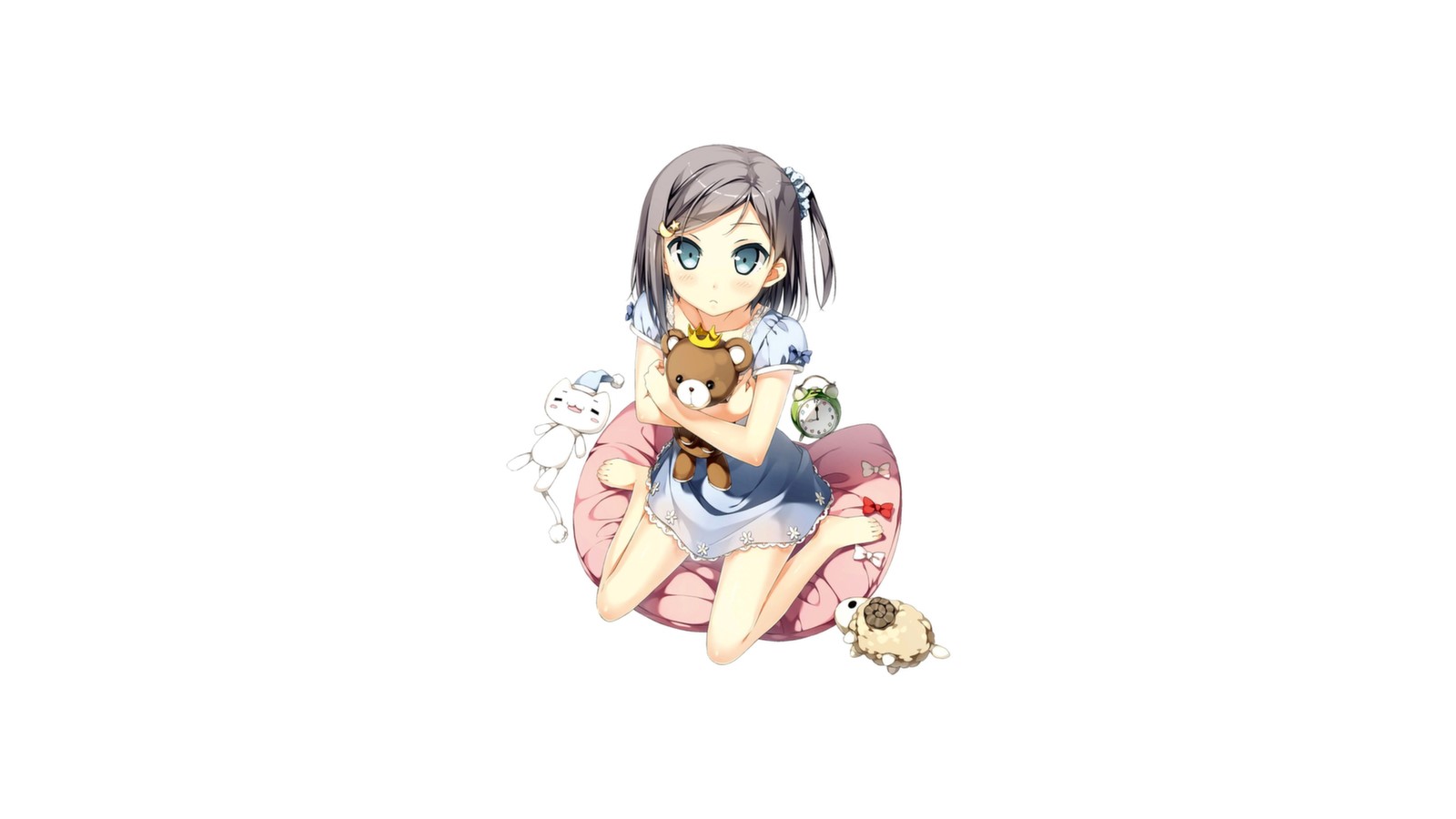 Tsutsukakushi Tsukiko from Hentai Ouji to Warawanai Neko hugging teddy bear HD Wallpaper