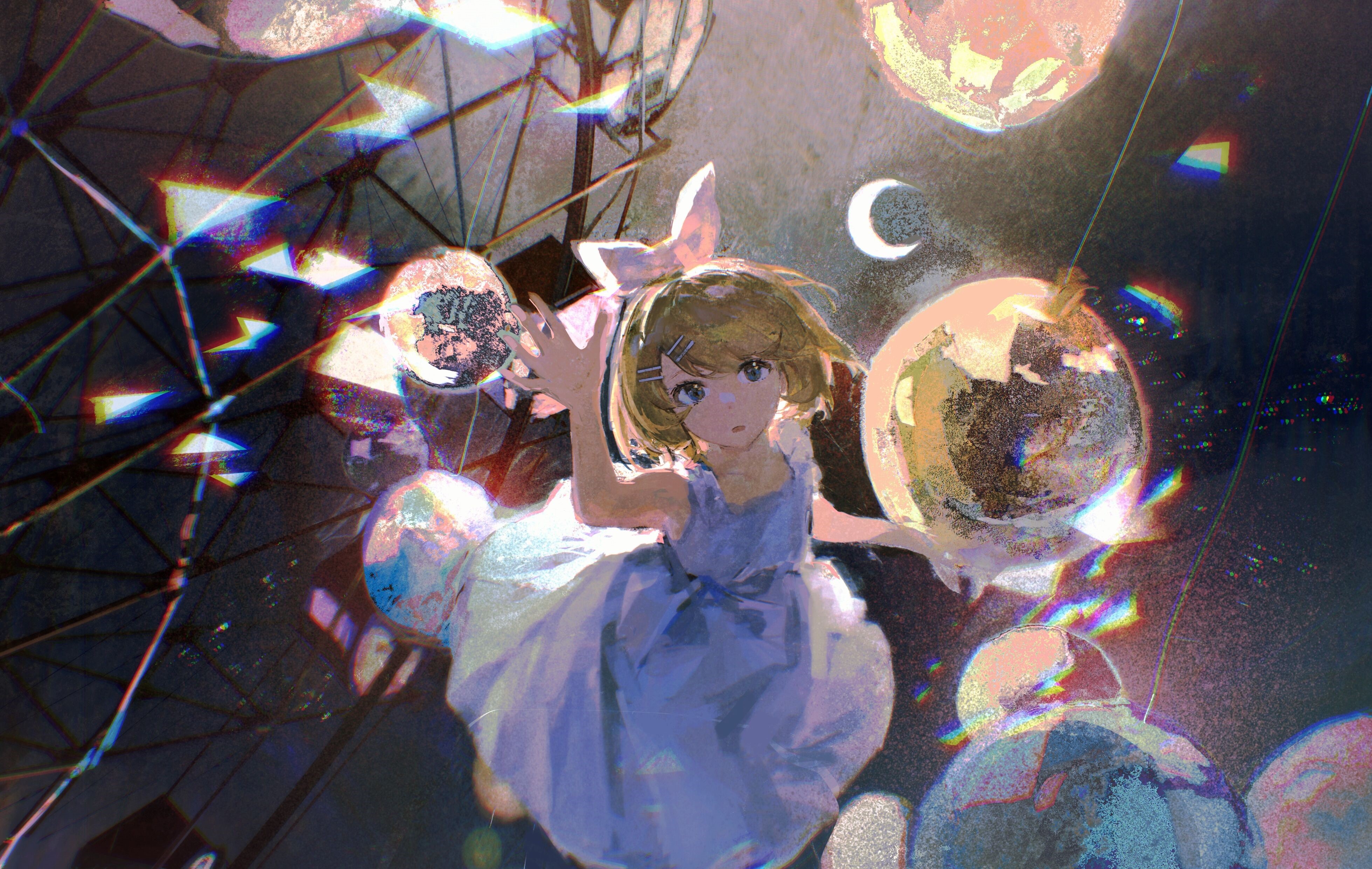 Kagamine Rin from Vocaloid with Orbs HD Wallpaper