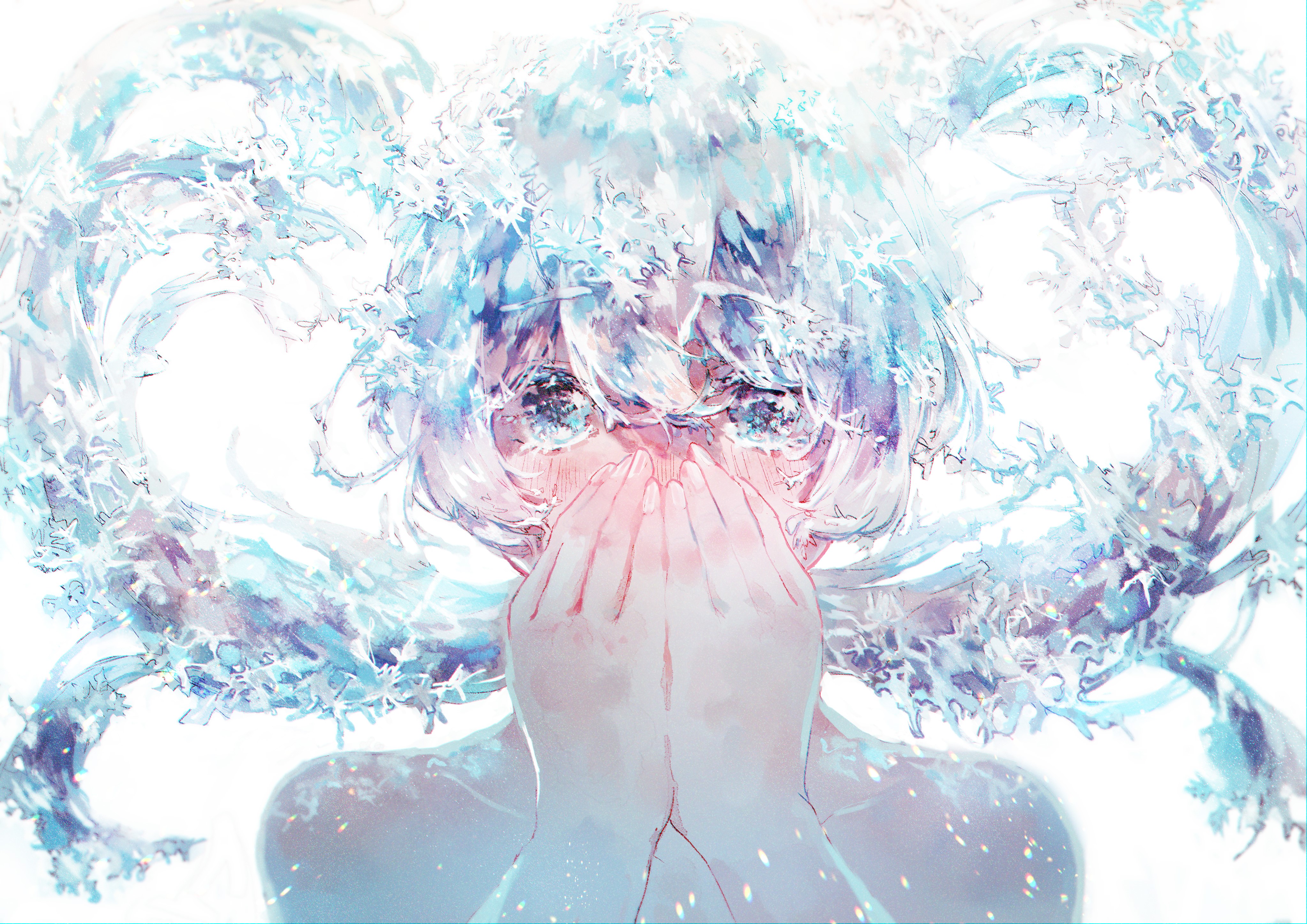 Anime girl with snowflakes and water drops HD Wallpaper