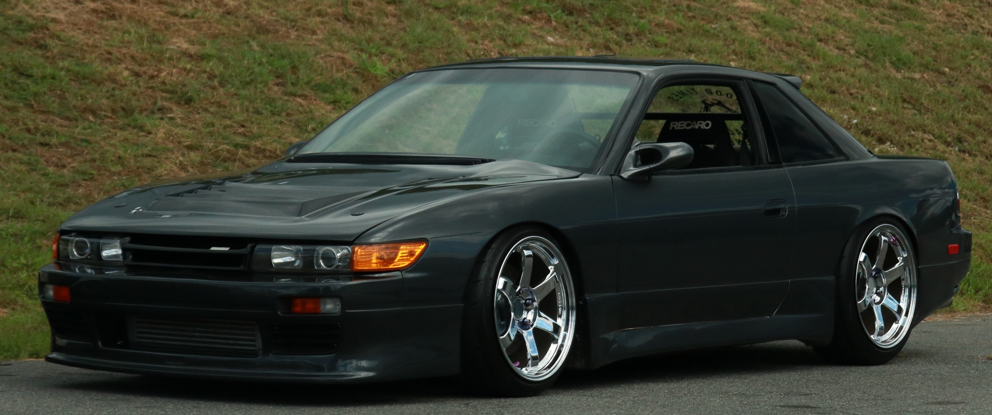 Dark grey Nissan Silvia S13 drift car HD Wallpaper