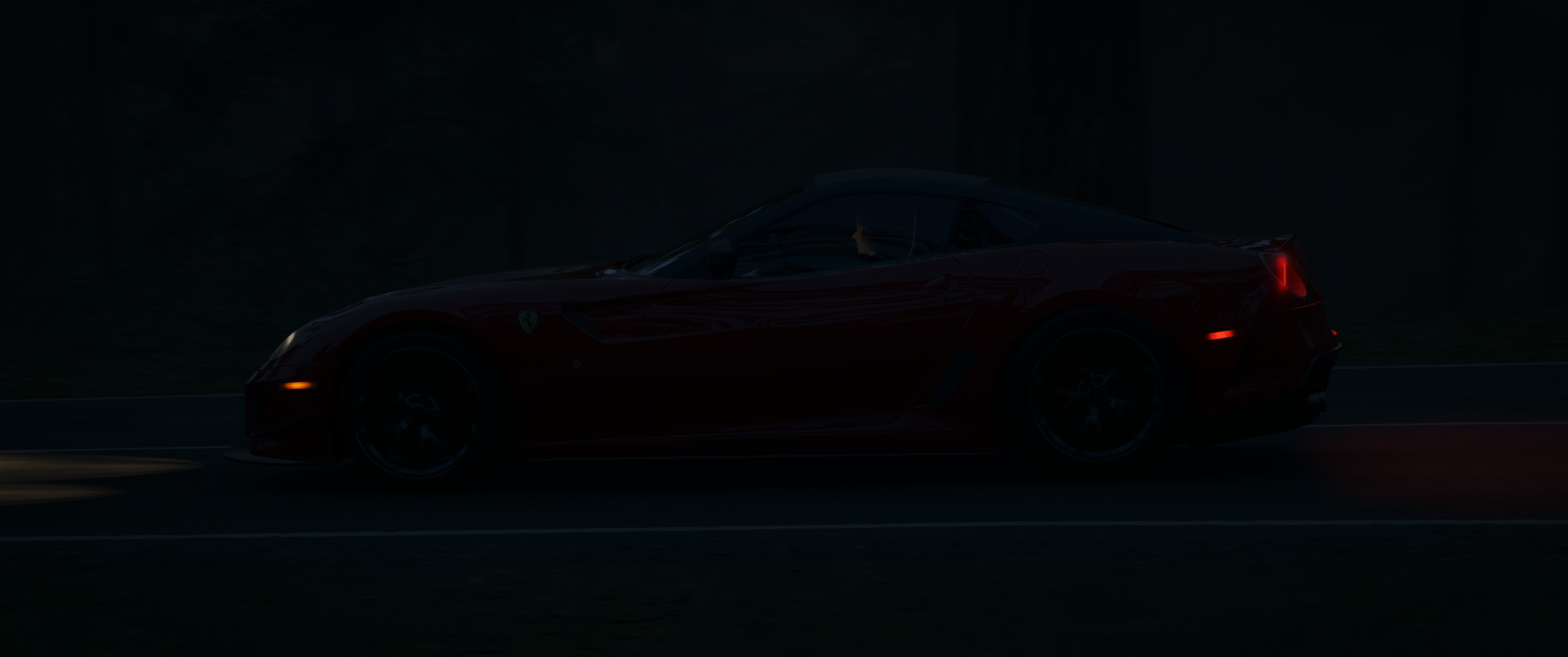Red Ferrari GTO driving at night in Forza Horizon 4 HD Wallpaper