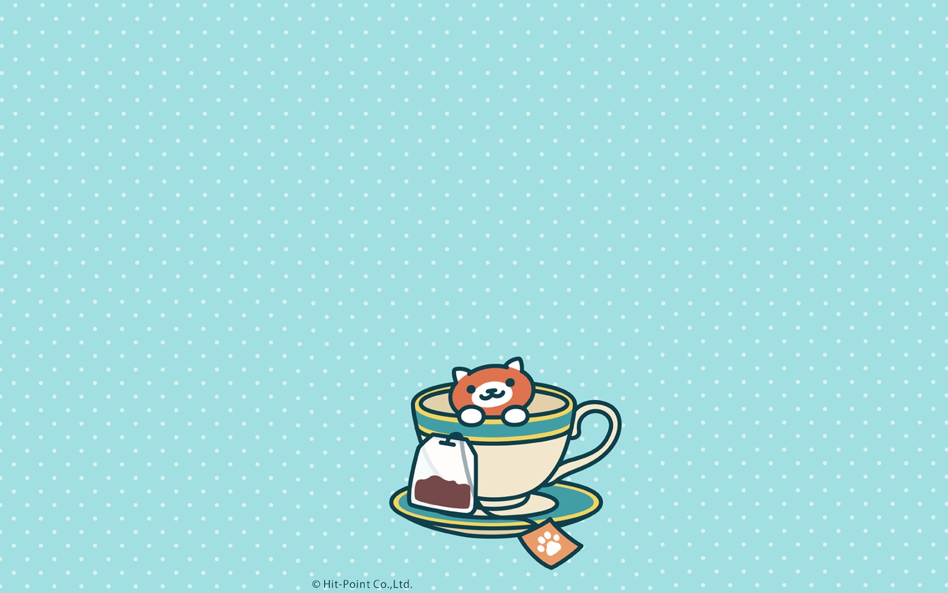 Cute cat in a teacup with tea bag HD Wallpaper