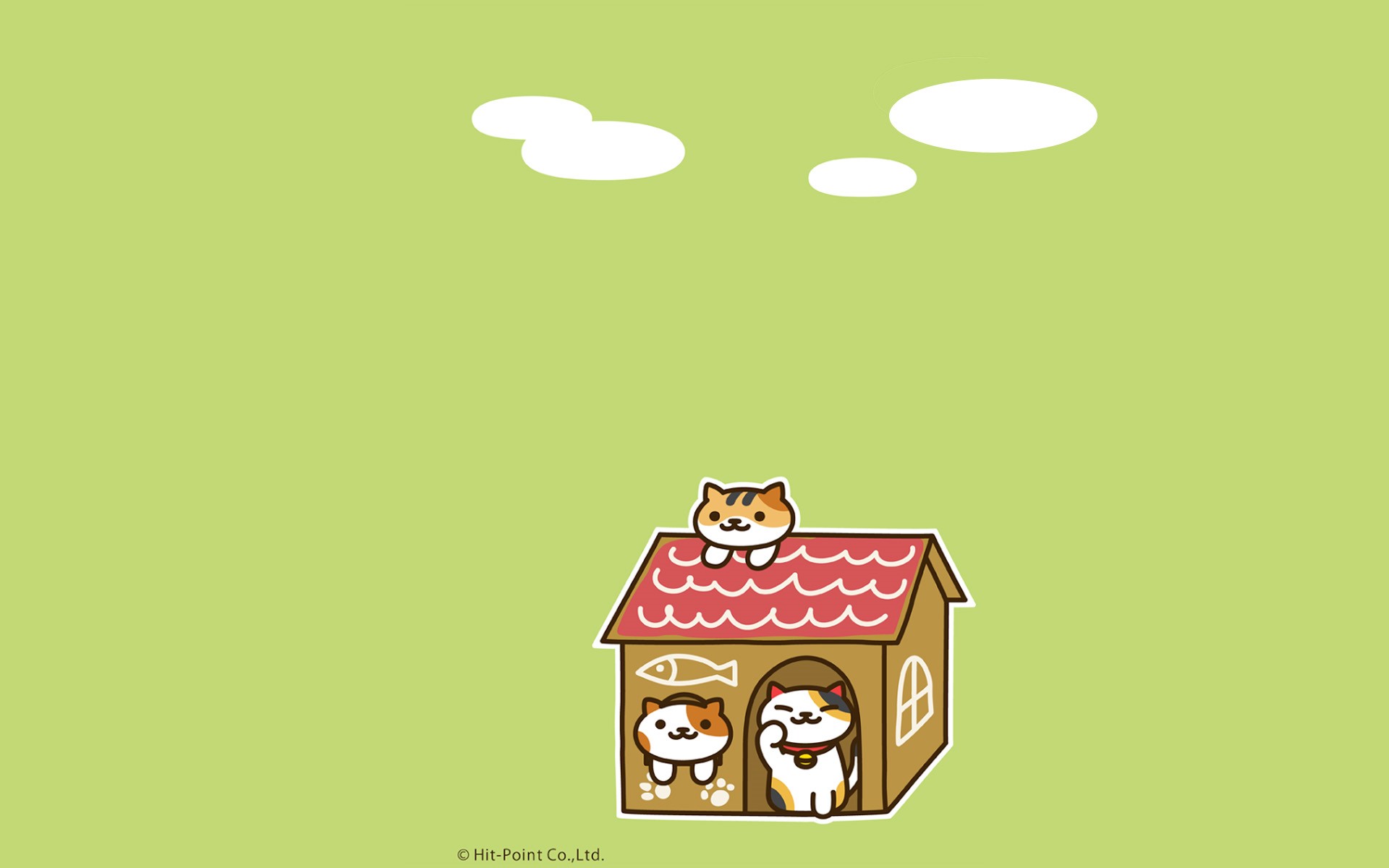 Neko Atsume cats in a house with clouds HD Wallpaper